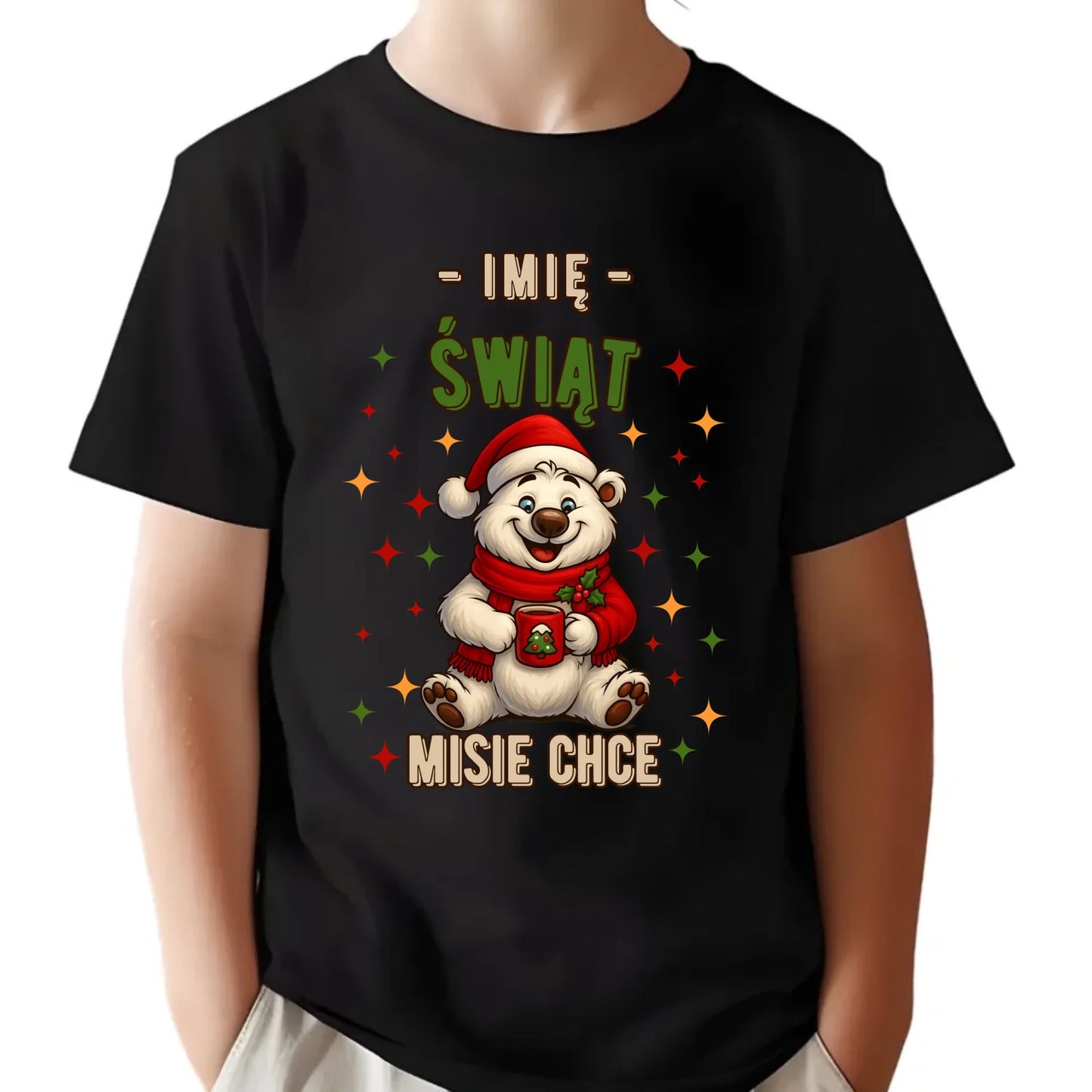 Koszulka dziecięca świąteczna - Misiek Świąt misie chce - personalizowana BN86