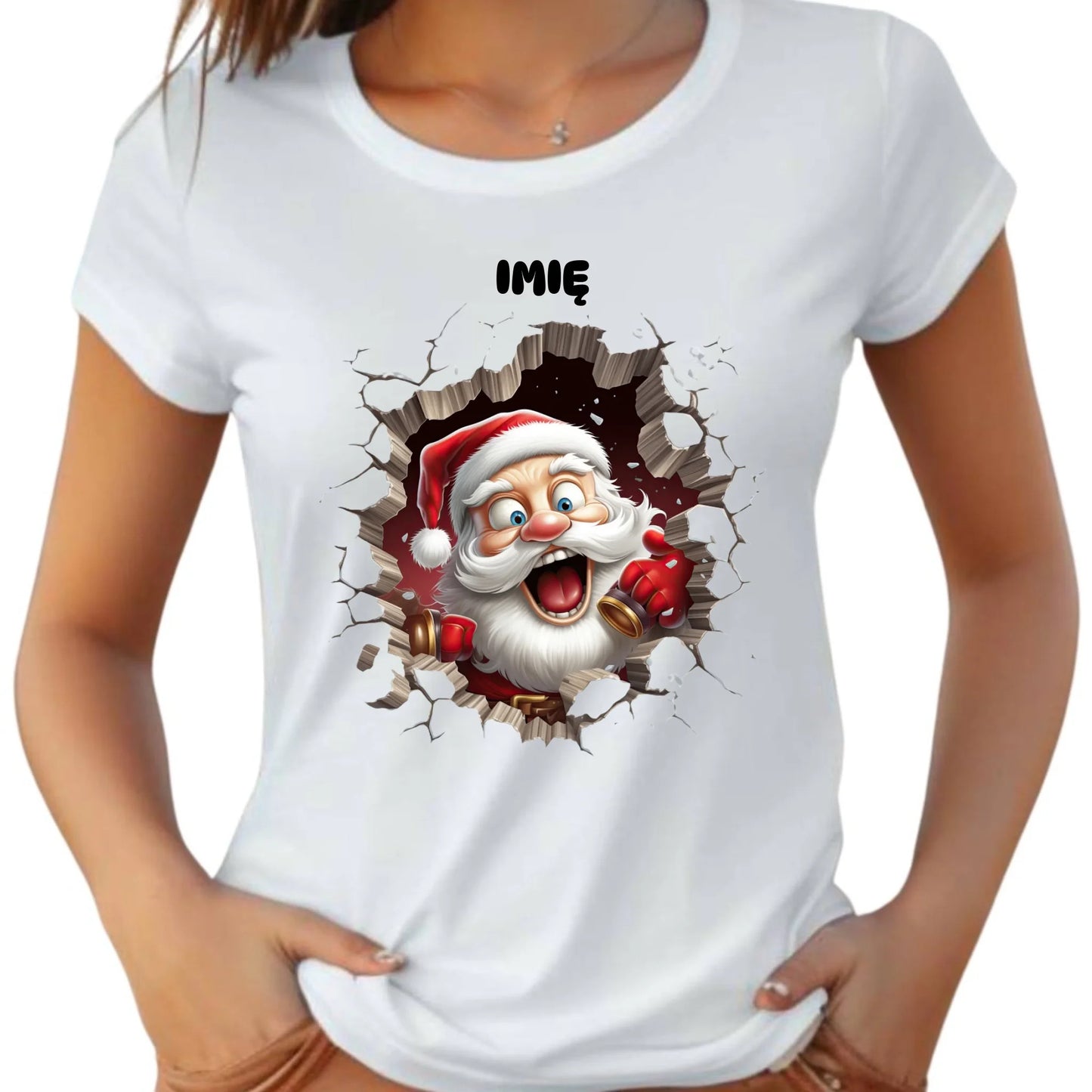 Koszulka damska świąteczna - Mikołaj 3D - personalizowana BN85 - StoryCups.pl