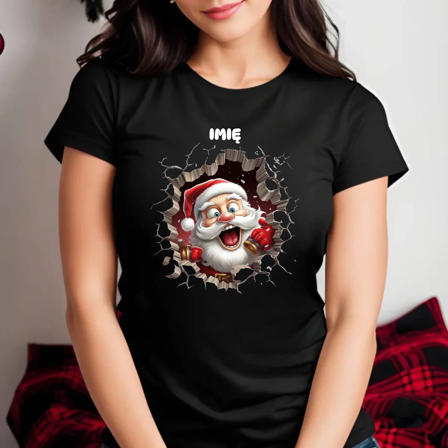 Koszulka damska świąteczna - Mikołaj 3D - personalizowana BN85 - StoryCups.pl