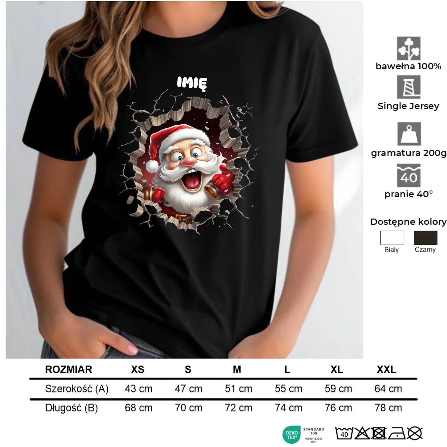 Koszulka damska świąteczna - Mikołaj 3D - personalizowana BN85 - StoryCups.pl