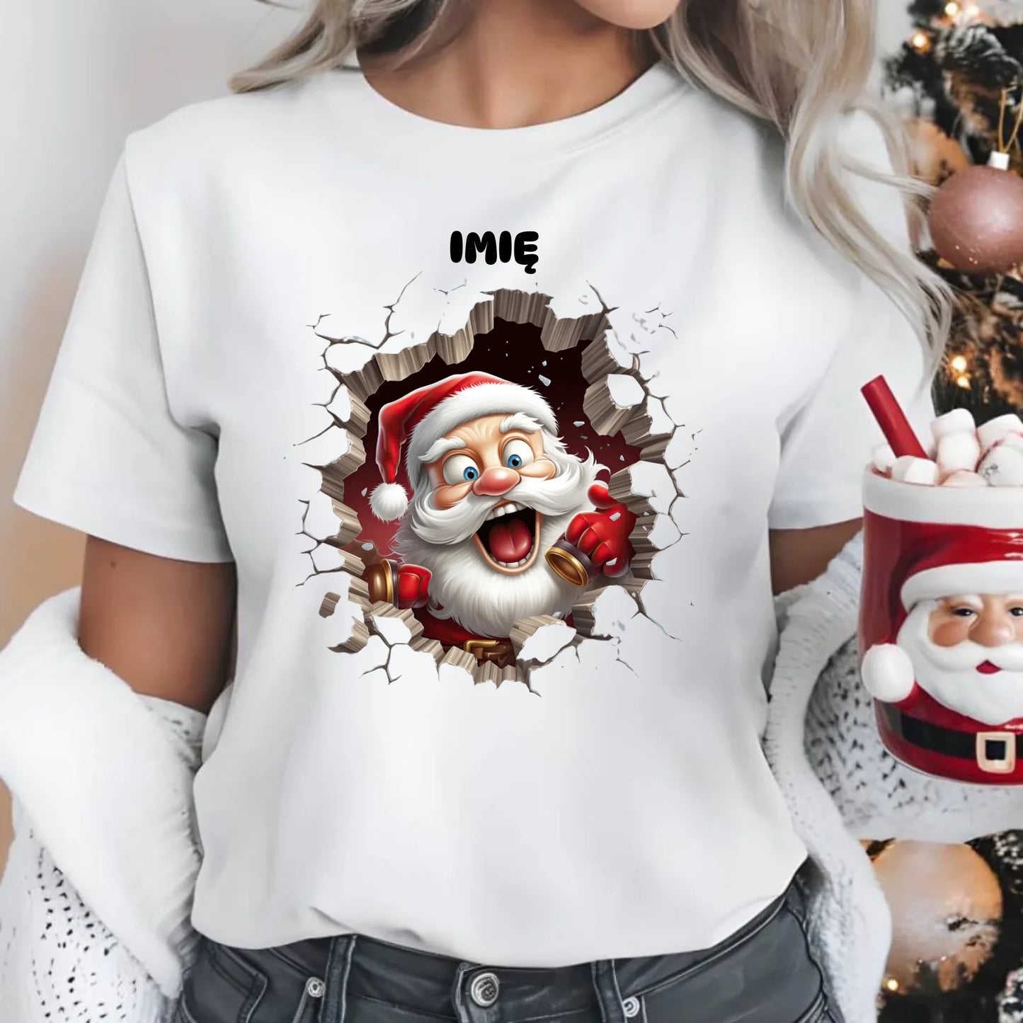 Koszulka damska świąteczna - Mikołaj 3D - personalizowana BN85 - StoryCups.pl