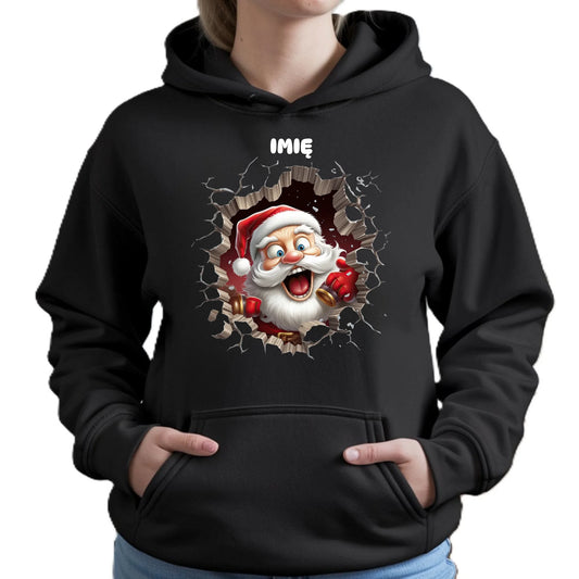 Bluza damska z kapturem świąteczna - Mikołaj 3D - personalizowana BN85