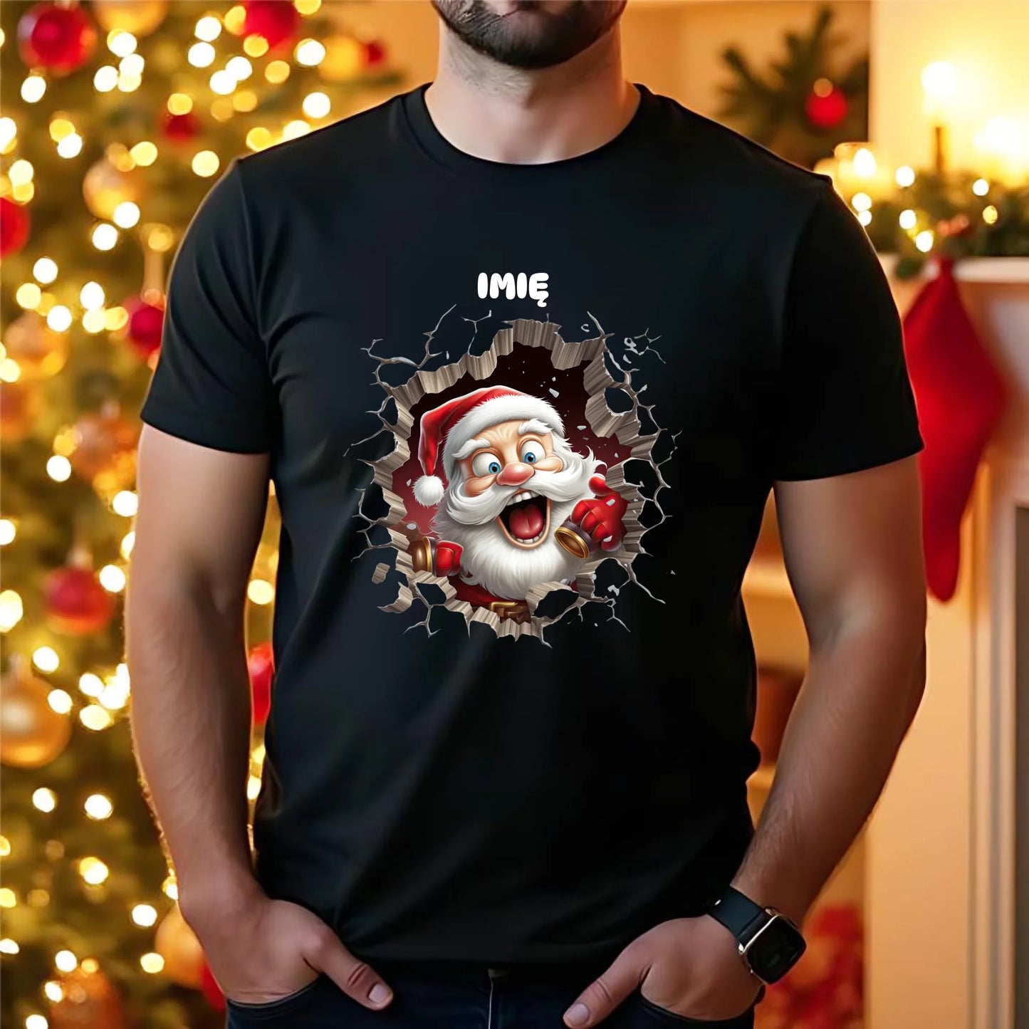 Koszulka męska świąteczna - Mikołaj 3D - personalizowana BN85 - StoryCups.pl