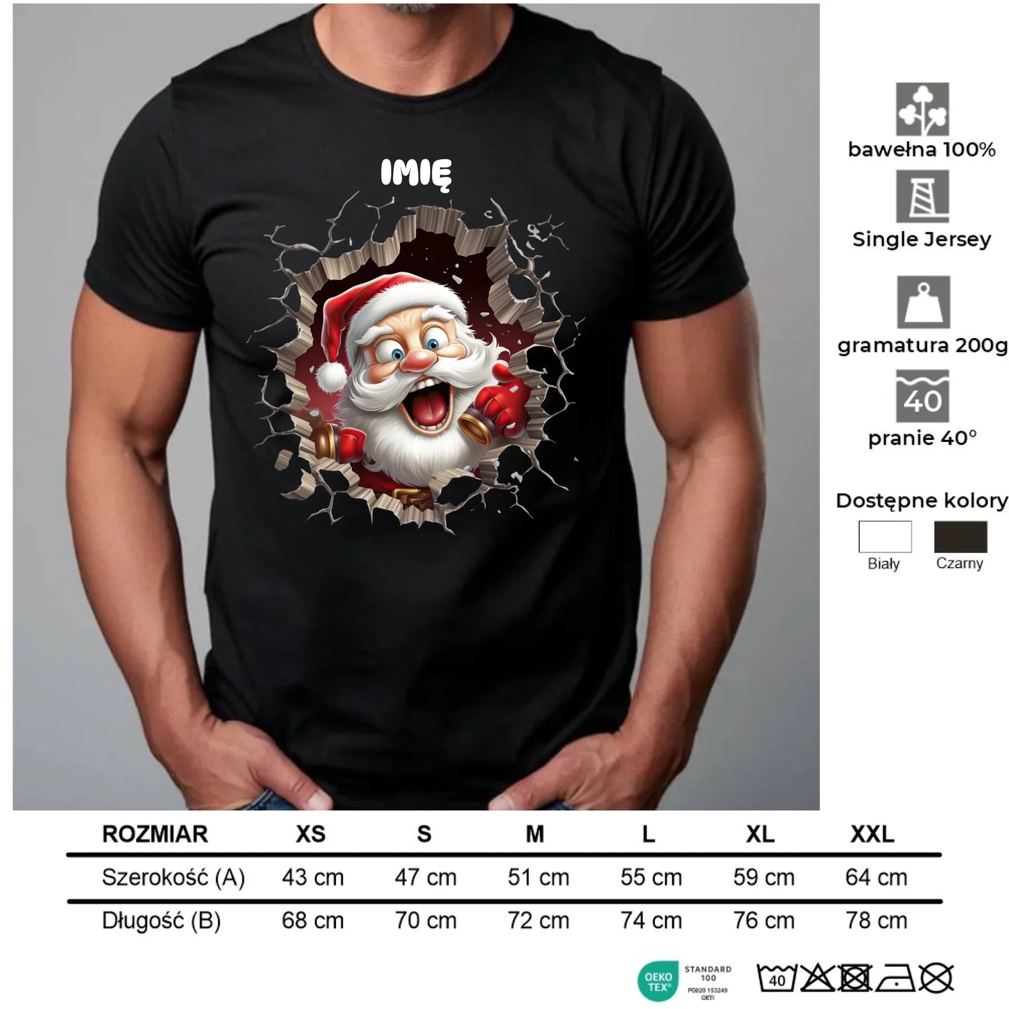 Koszulka męska świąteczna - Mikołaj 3D - personalizowana BN85 - StoryCups.pl