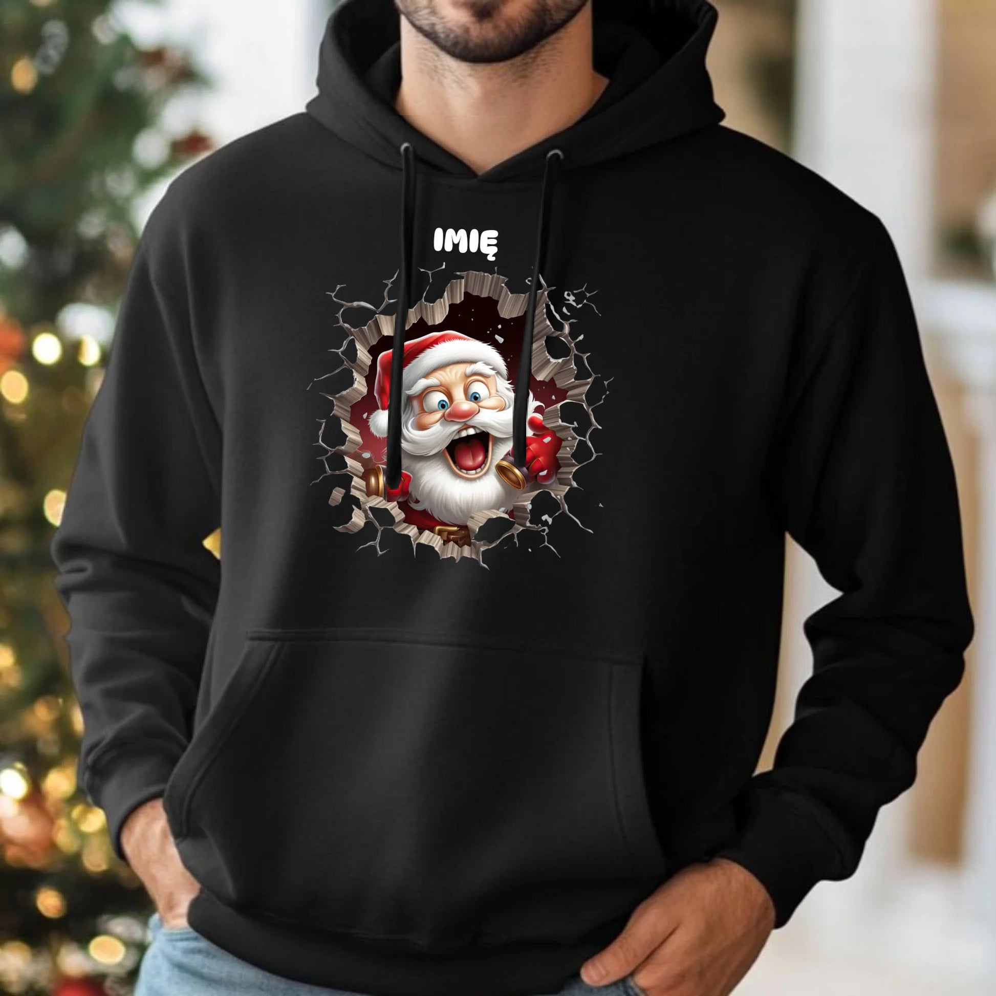 Bluza męska z kapturem świąteczna - Mikołaj 3D - personalizowana BN85 - StoryCups.pl