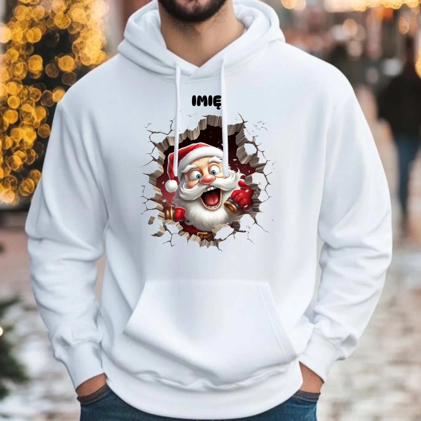 Bluza męska z kapturem świąteczna - Mikołaj 3D - personalizowana BN85 - StoryCups.pl