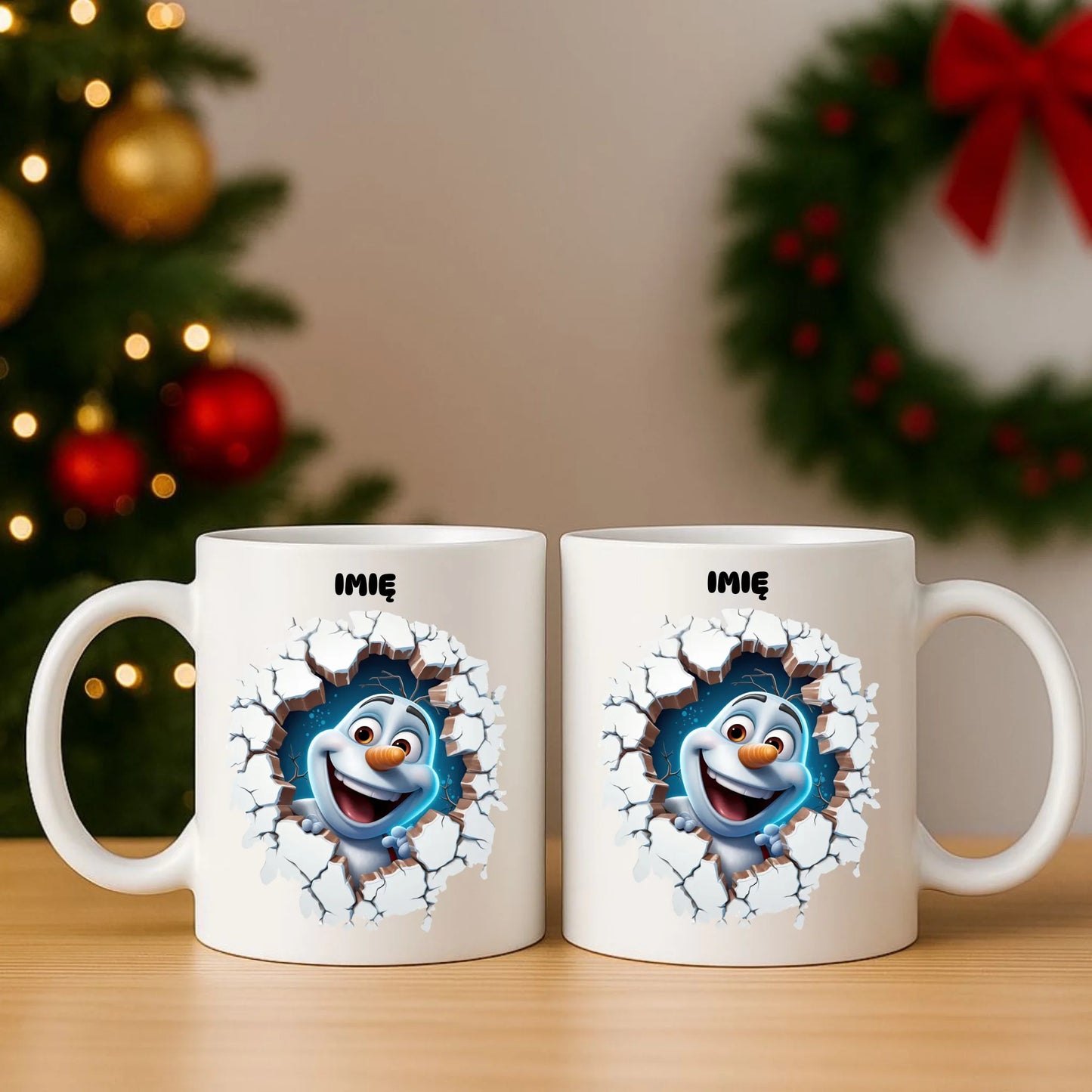 Zestaw poduszka i kubek świąteczny - Bałwan 3D - personalizowany BN84 - StoryCups.pl