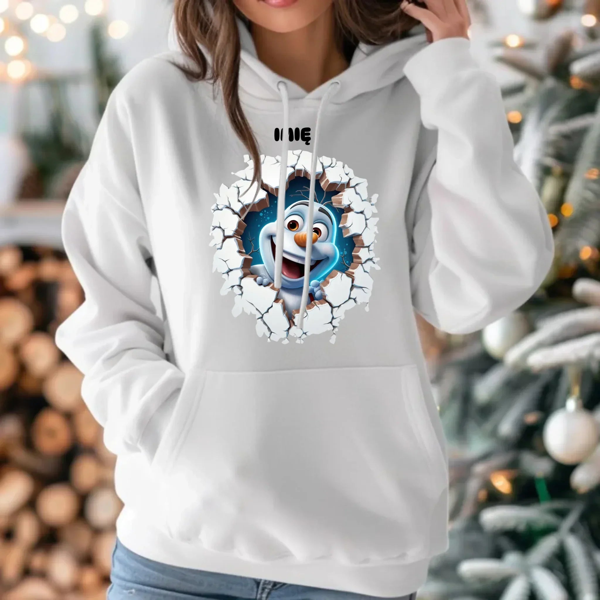 Bluza damska z kapturem świąteczna - Bałwan 3D - personalizowana BN84 - StoryCups.pl