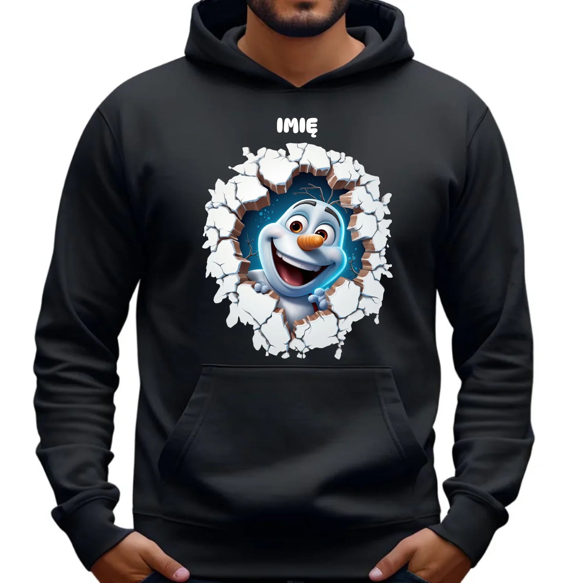 Bluza męska z kapturem świąteczna - Bałwan 3D - personalizowana BN84 - StoryCups.pl