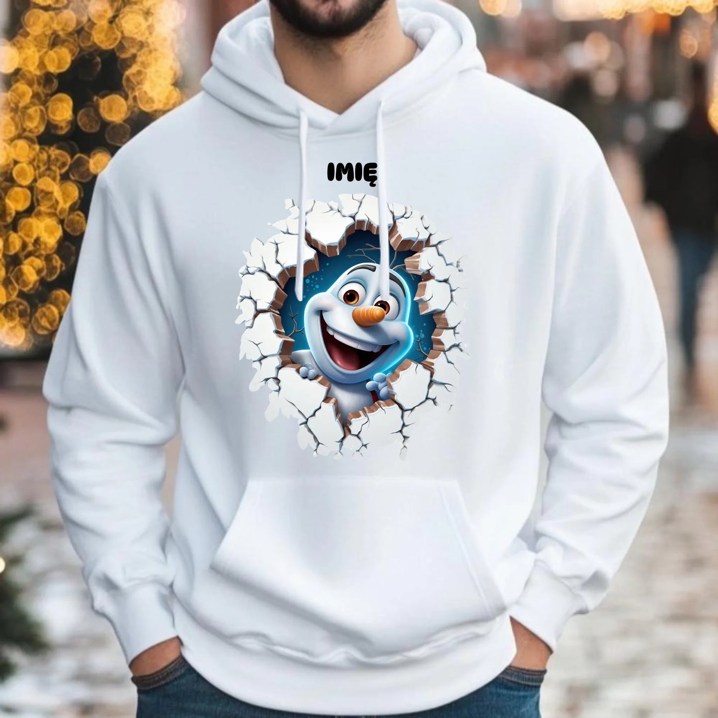 Bluza męska z kapturem świąteczna - Bałwan 3D - personalizowana BN84 - StoryCups.pl