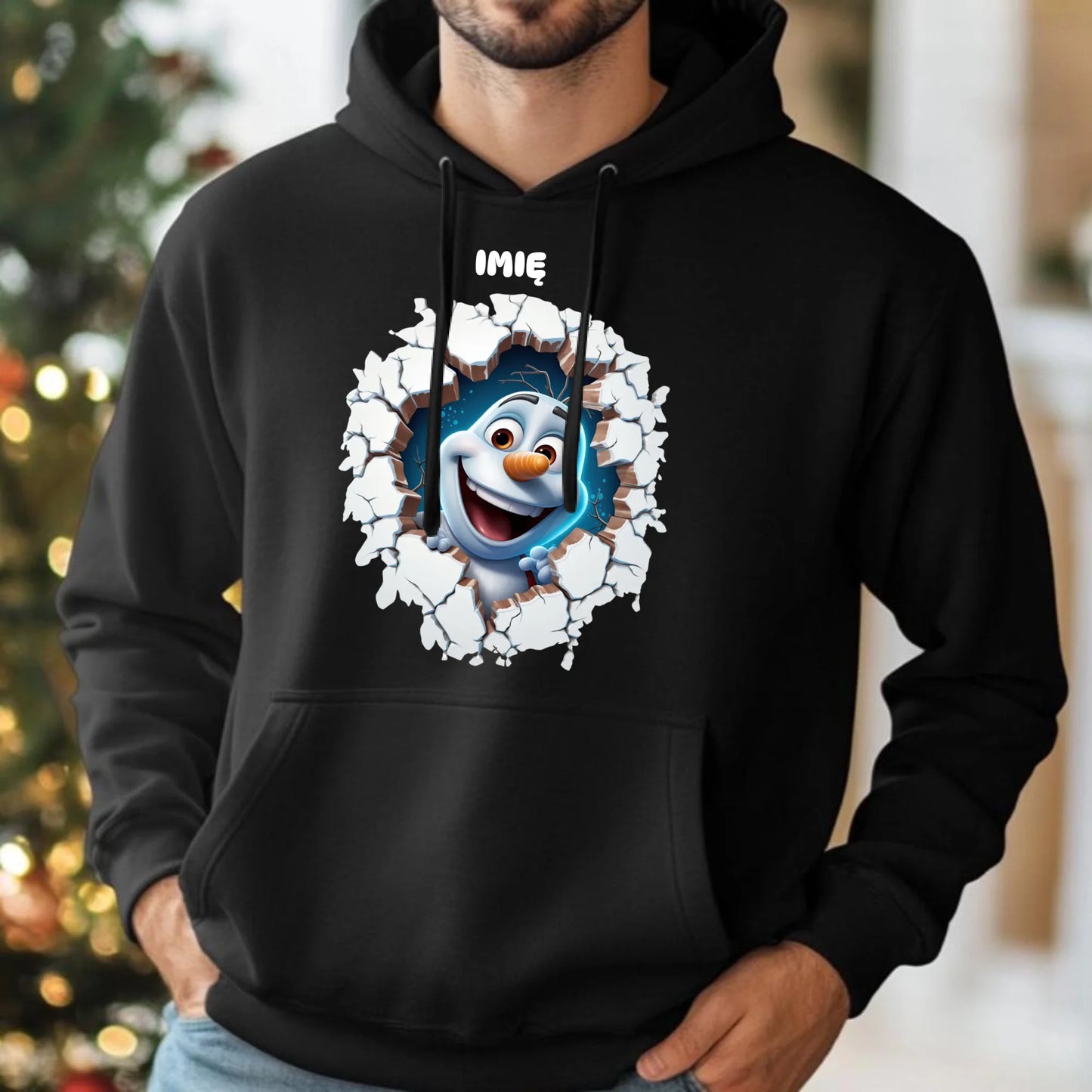 Bluza męska z kapturem świąteczna - Bałwan 3D - personalizowana BN84 - StoryCups.pl