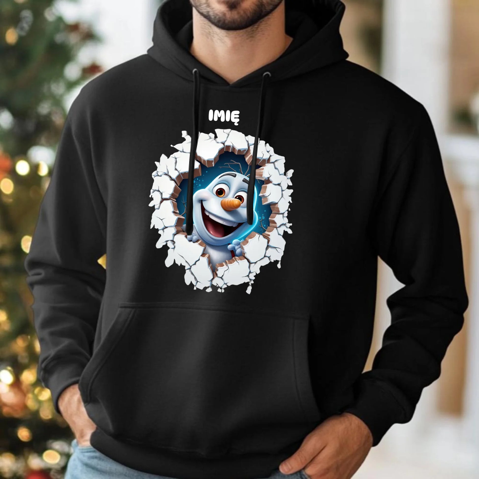 Bluza męska z kapturem świąteczna - Bałwan 3D - personalizowana BN84 - StoryCups.pl