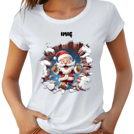 Koszulka damska świąteczna - Mikołaj 3D - personalizowana BN83 - StoryCups.pl