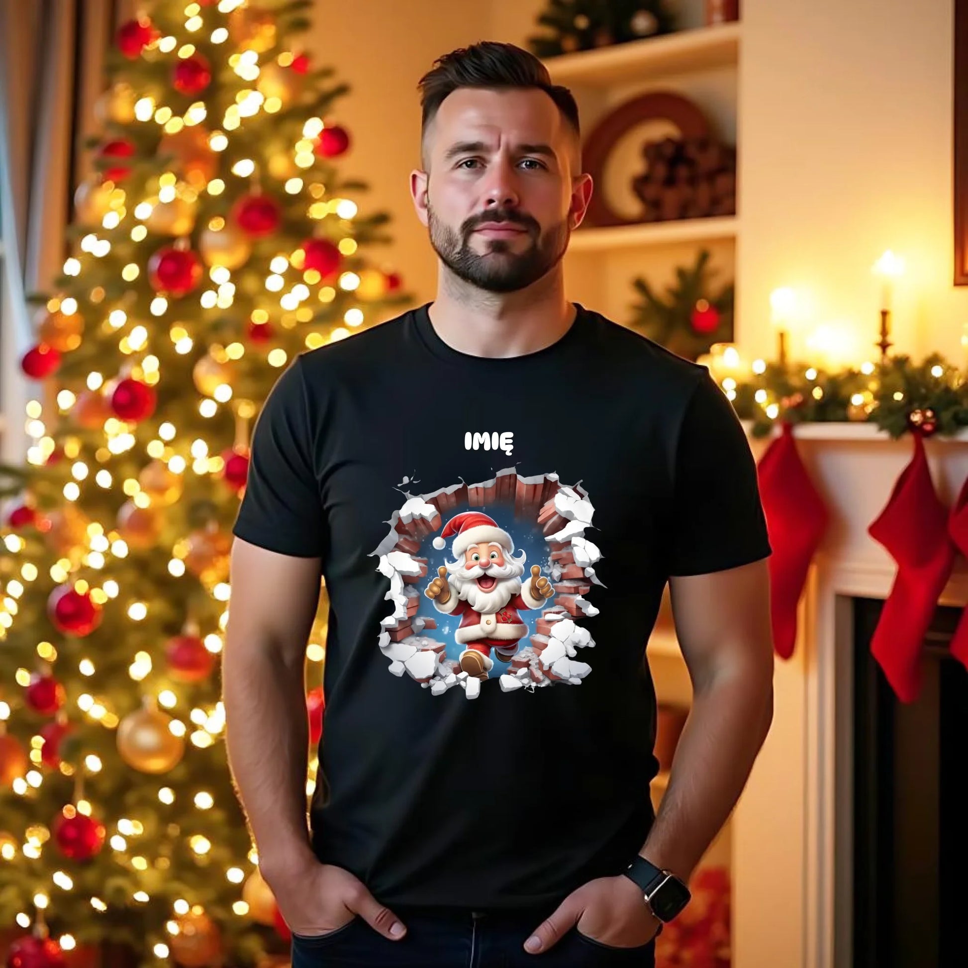 Koszulka męska świąteczna - Mikołaj 3D - personalizowana BN83 - StoryCups.pl