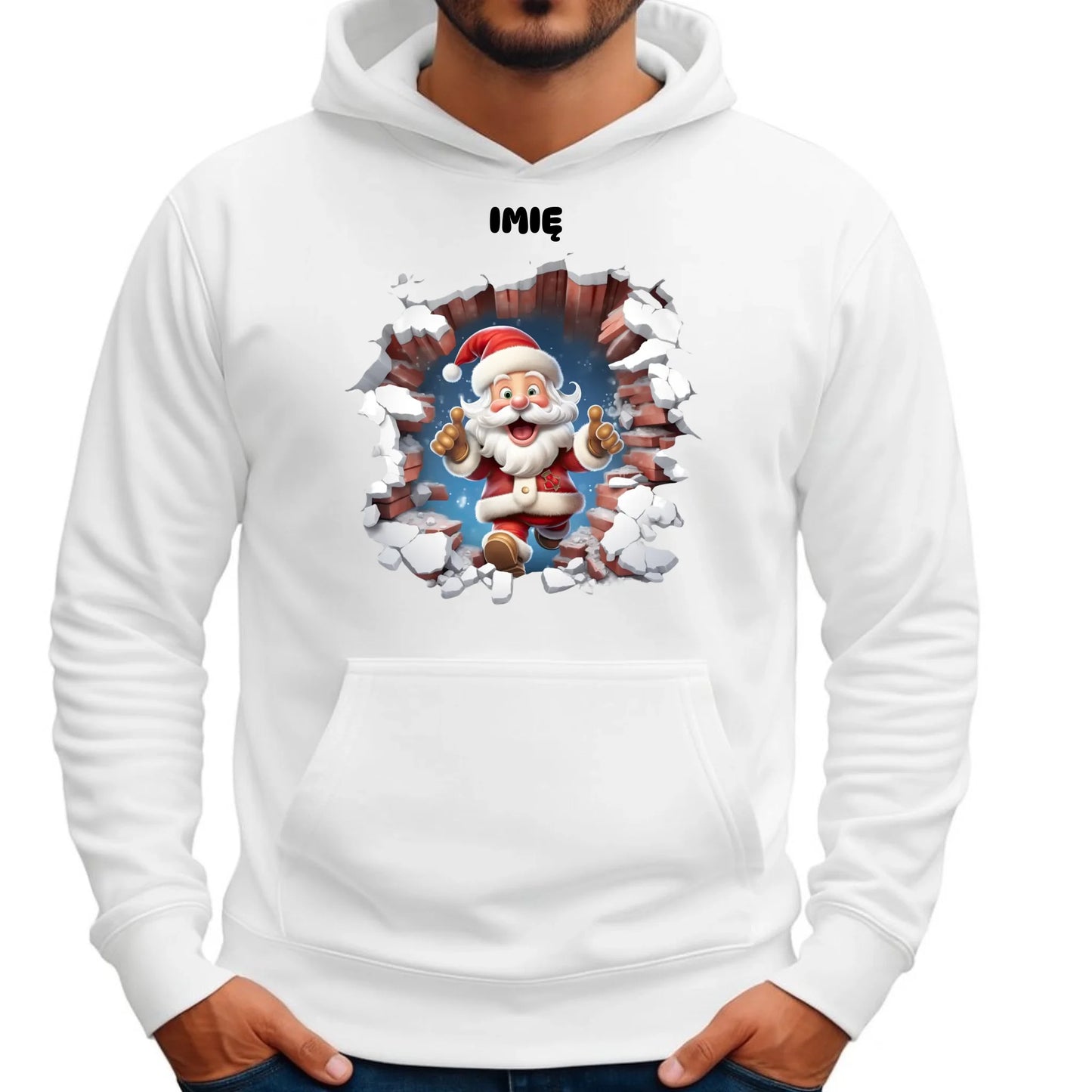 Bluza męska z kapturem świąteczna - Mikołaj 3D - personalizowana BN83 - StoryCups.pl