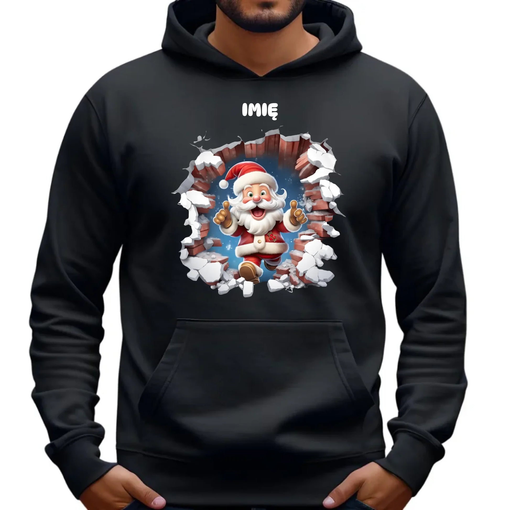 Bluza męska z kapturem świąteczna - Mikołaj 3D - personalizowana BN83 - StoryCups.pl