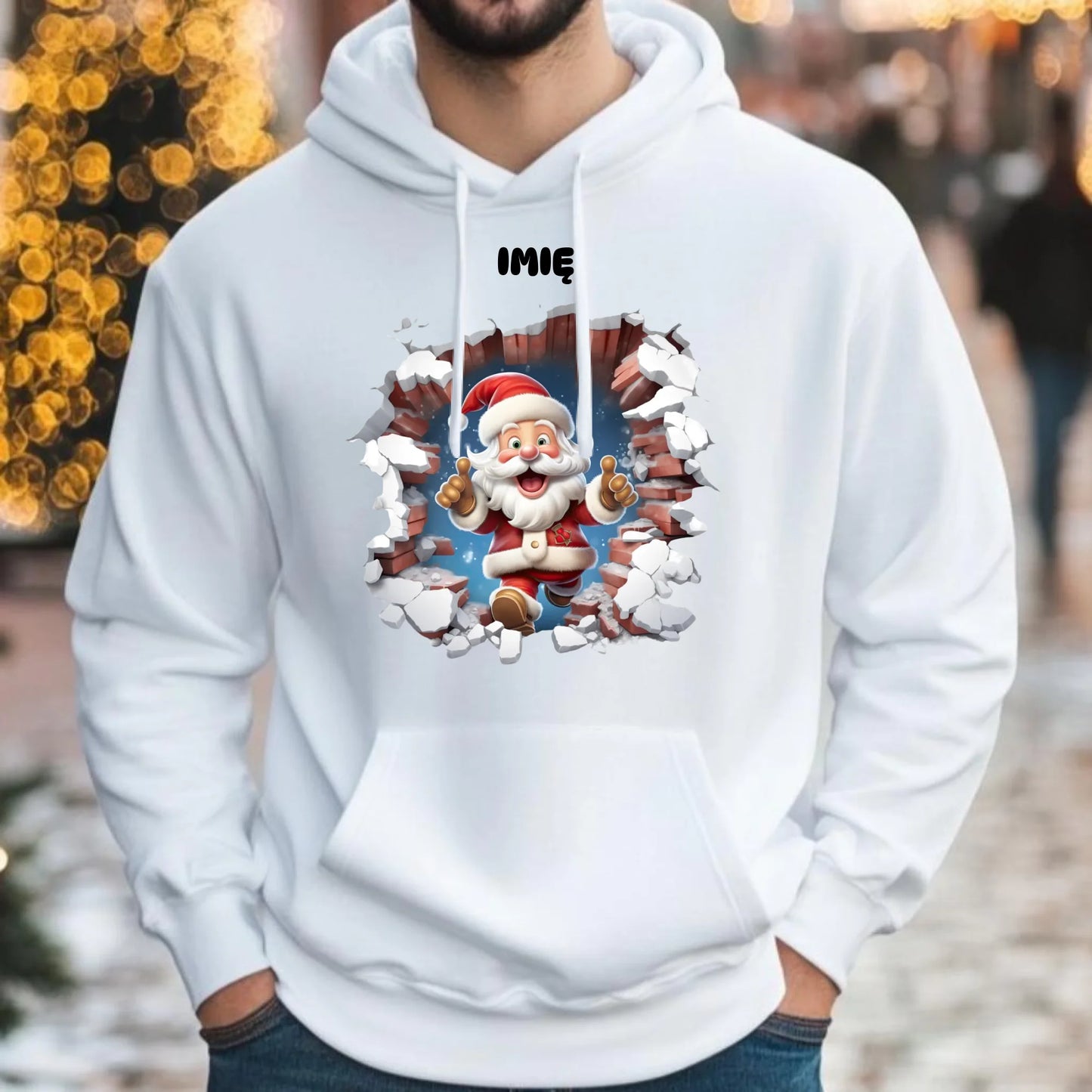 Bluza męska z kapturem świąteczna - Mikołaj 3D - personalizowana BN83 - StoryCups.pl