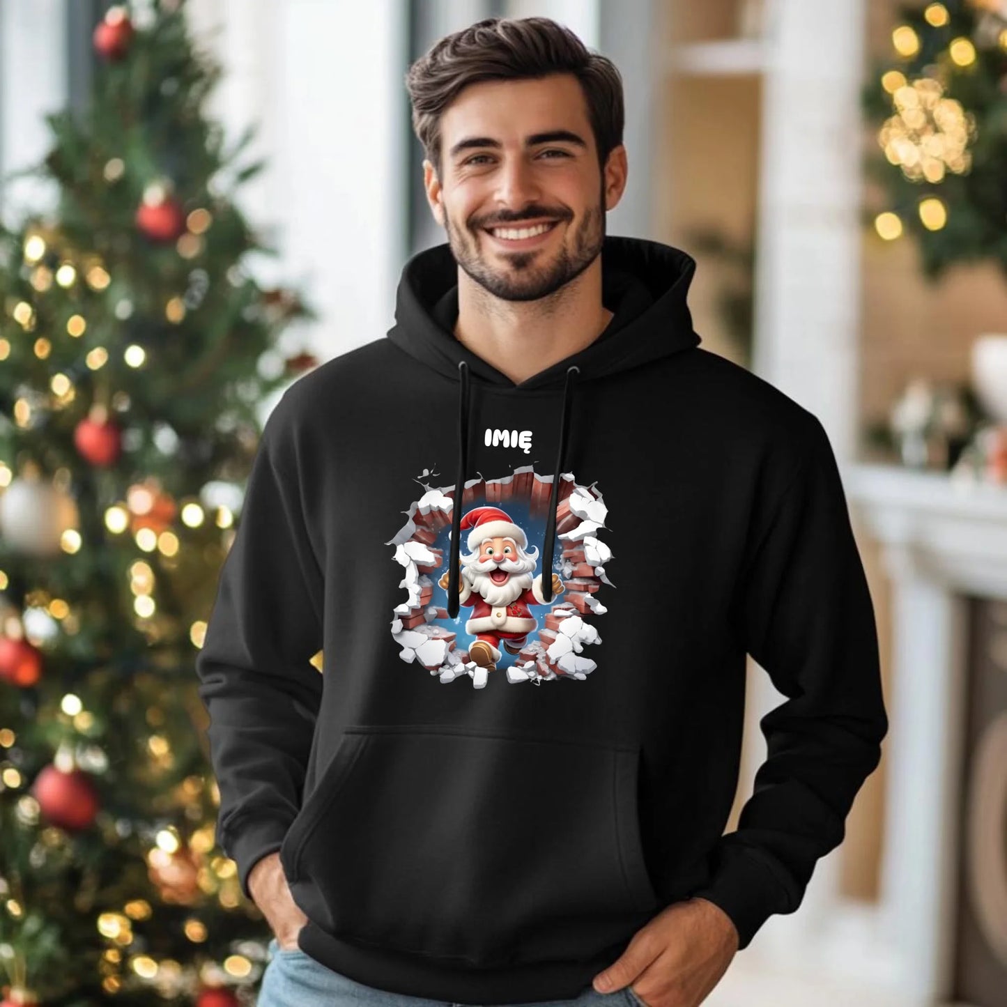 Bluza męska z kapturem świąteczna - Mikołaj 3D - personalizowana BN83 - StoryCups.pl