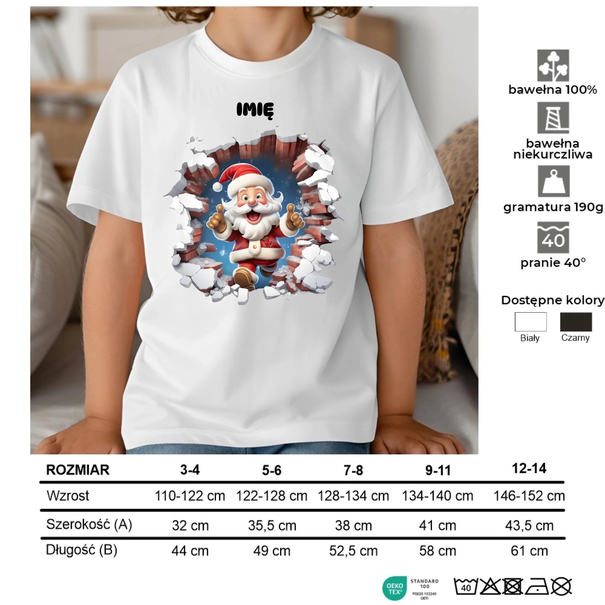 Koszulka dziecięca świąteczna - Mikołaj 3D - personalizowana BN83 - StoryCups.pl