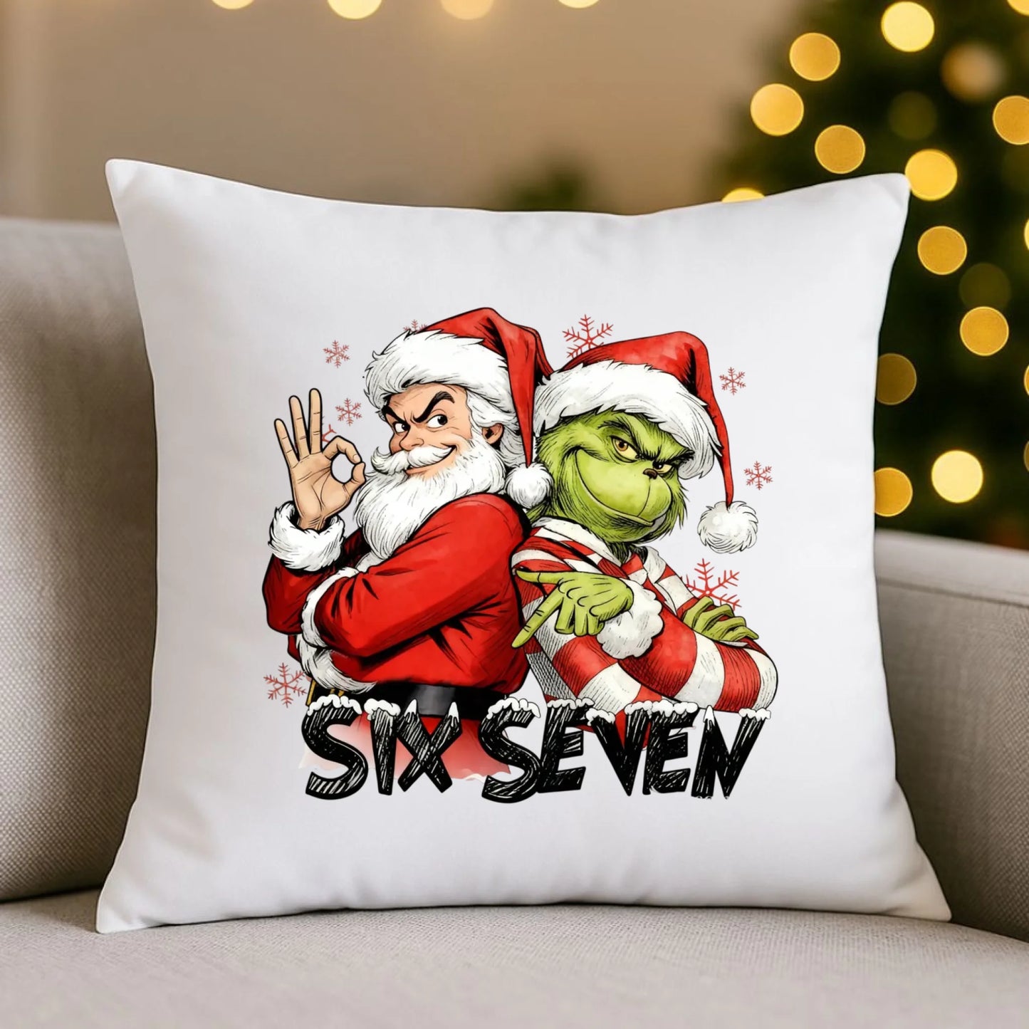 Poduszka świąteczna - Mikołaj i Grinch six seven 67 BN148 - StoryCups.pl