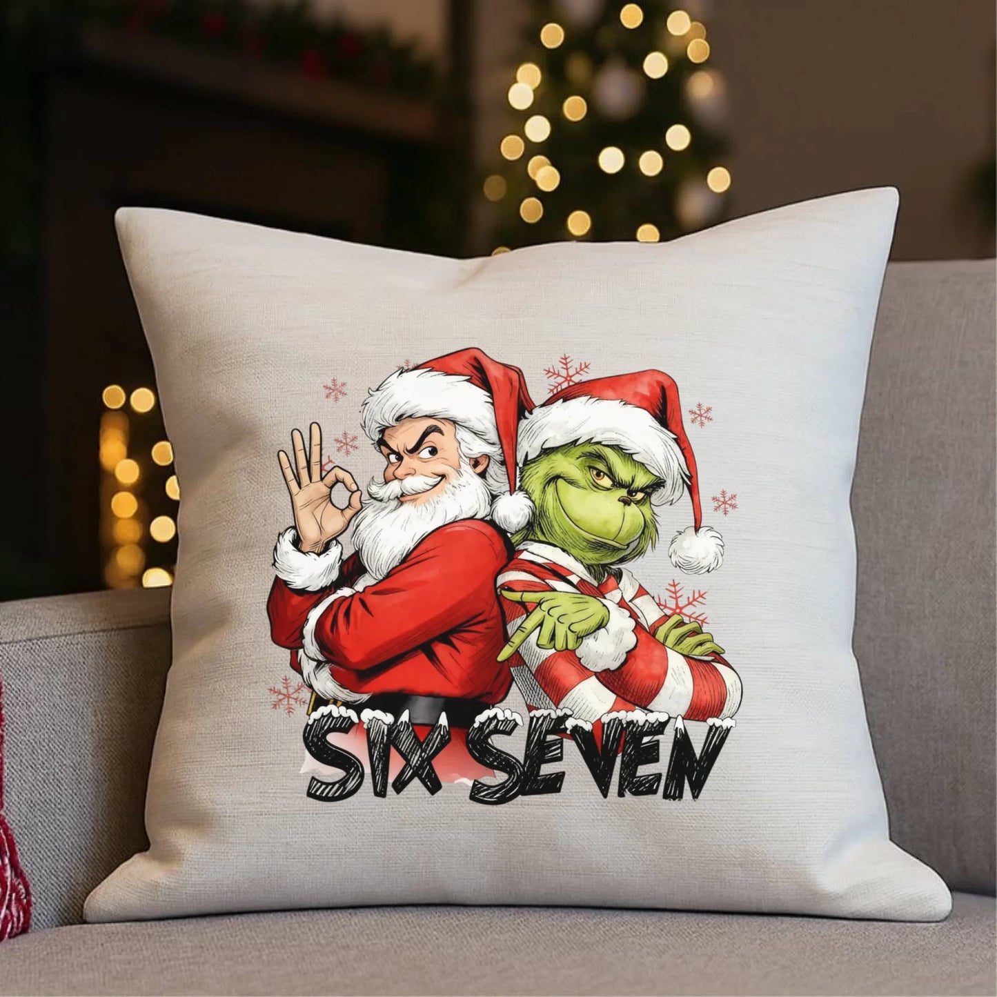 Poduszka świąteczna - Mikołaj i Grinch six seven 67 BN148 - StoryCups.pl