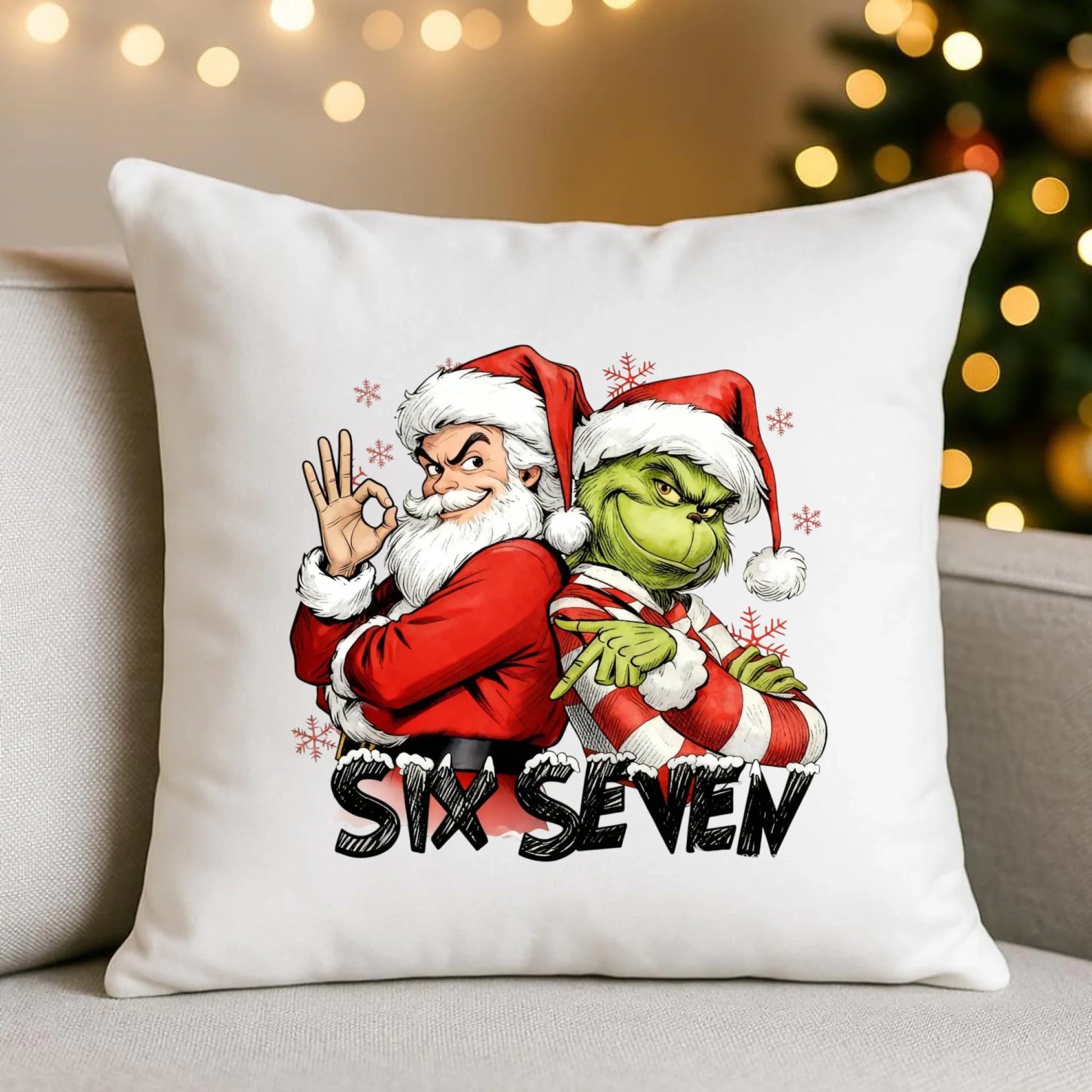 Poduszka świąteczna - Mikołaj i Grinch six seven 67 BN148 - StoryCups.pl