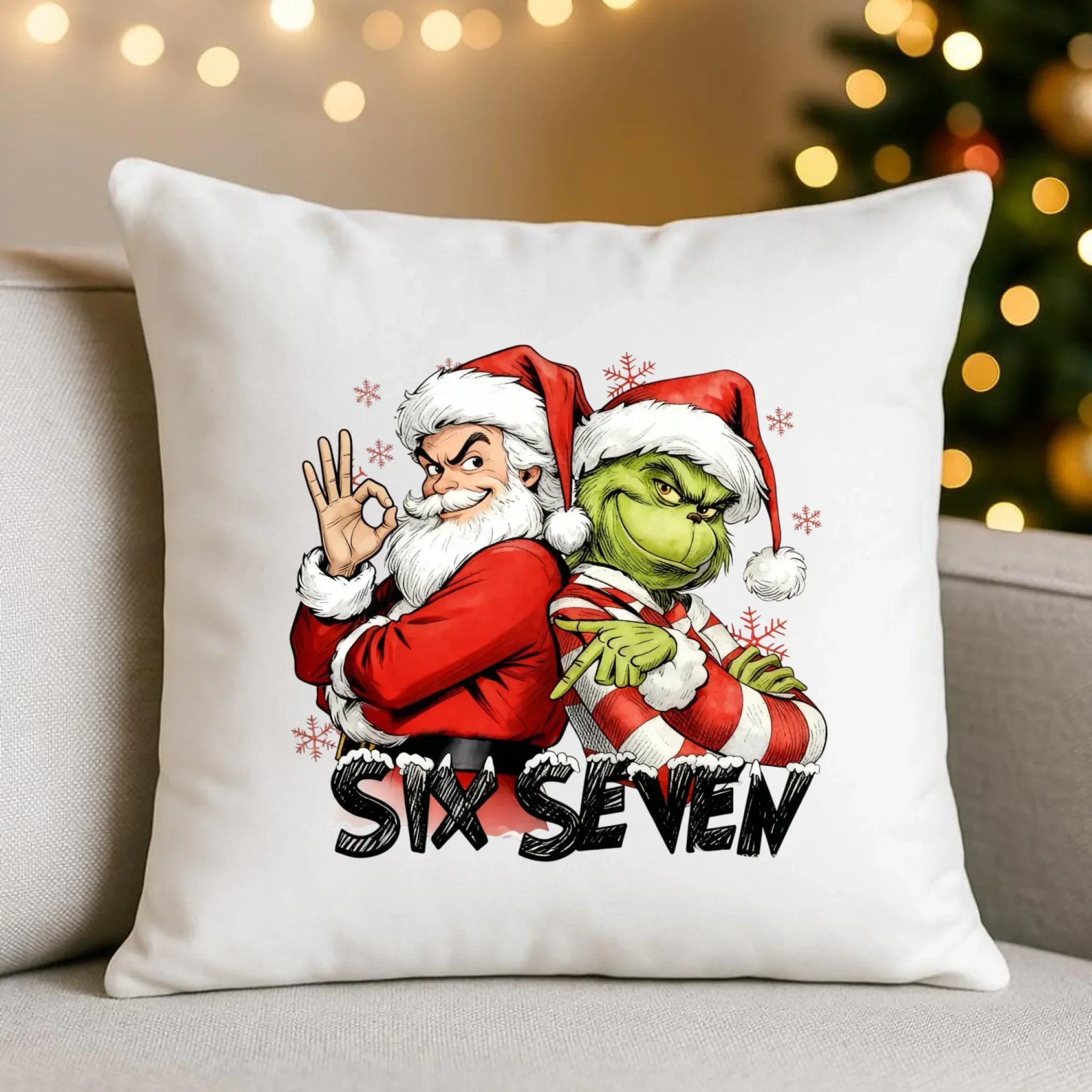 Poduszka świąteczna - Mikołaj i Grinch six seven 67 BN148 - StoryCups.pl