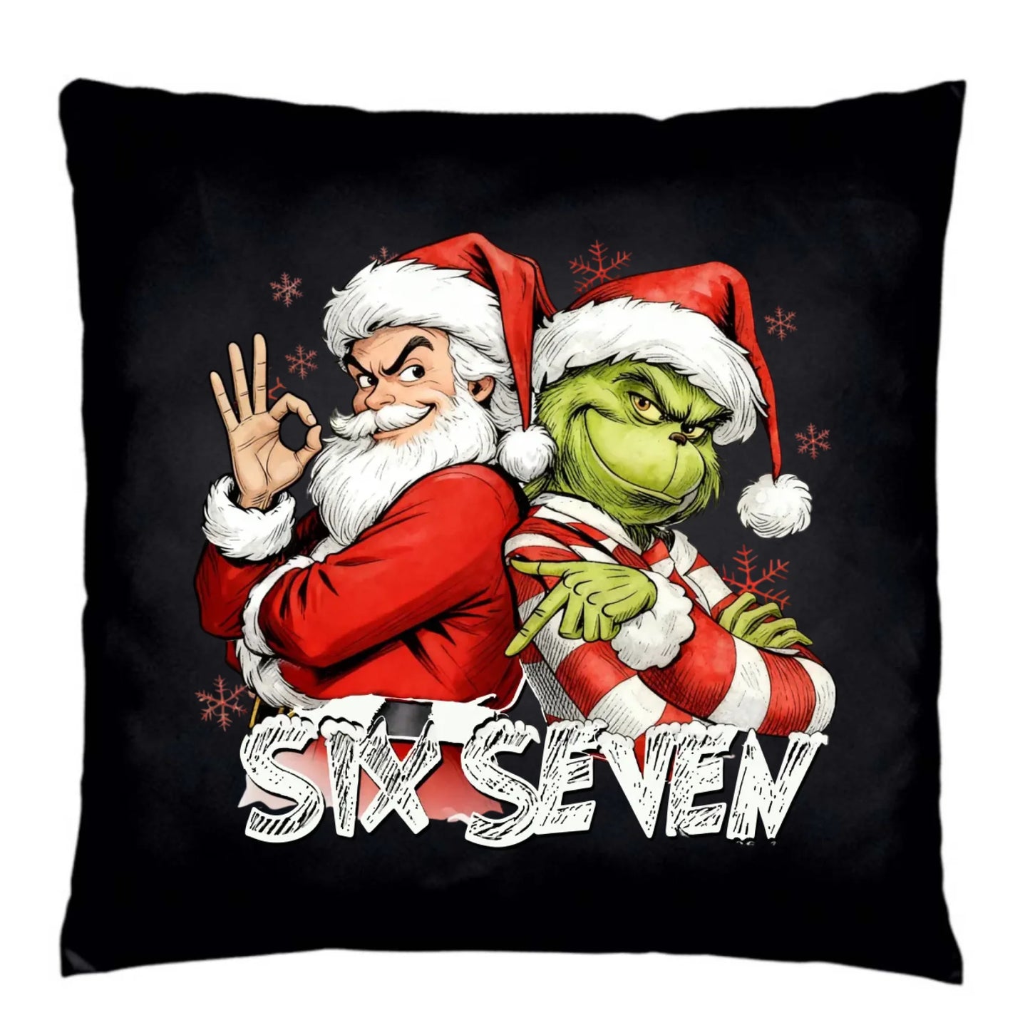 Poduszka dekoracyjna świąteczna - Mikołaj i Grinch six seven 67 BN148 - StoryCups.pl