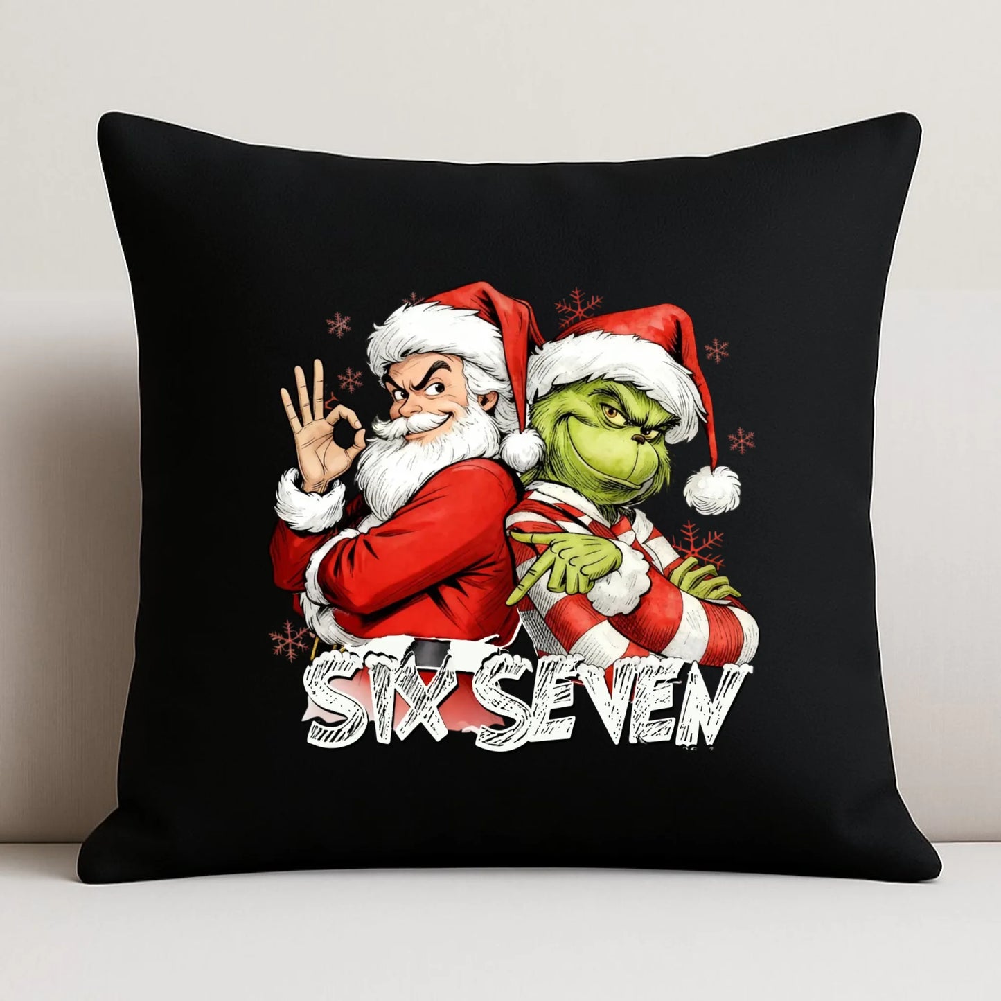 Poduszka dekoracyjna świąteczna - Mikołaj i Grinch six seven 67 BN148 - StoryCups.pl