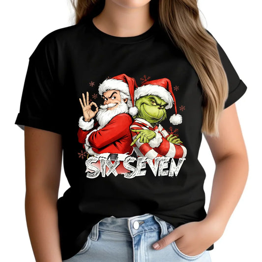 Koszulka damska świąteczna - Mikołaj i Grinch six seven 67 BN148 - StoryCups.pl