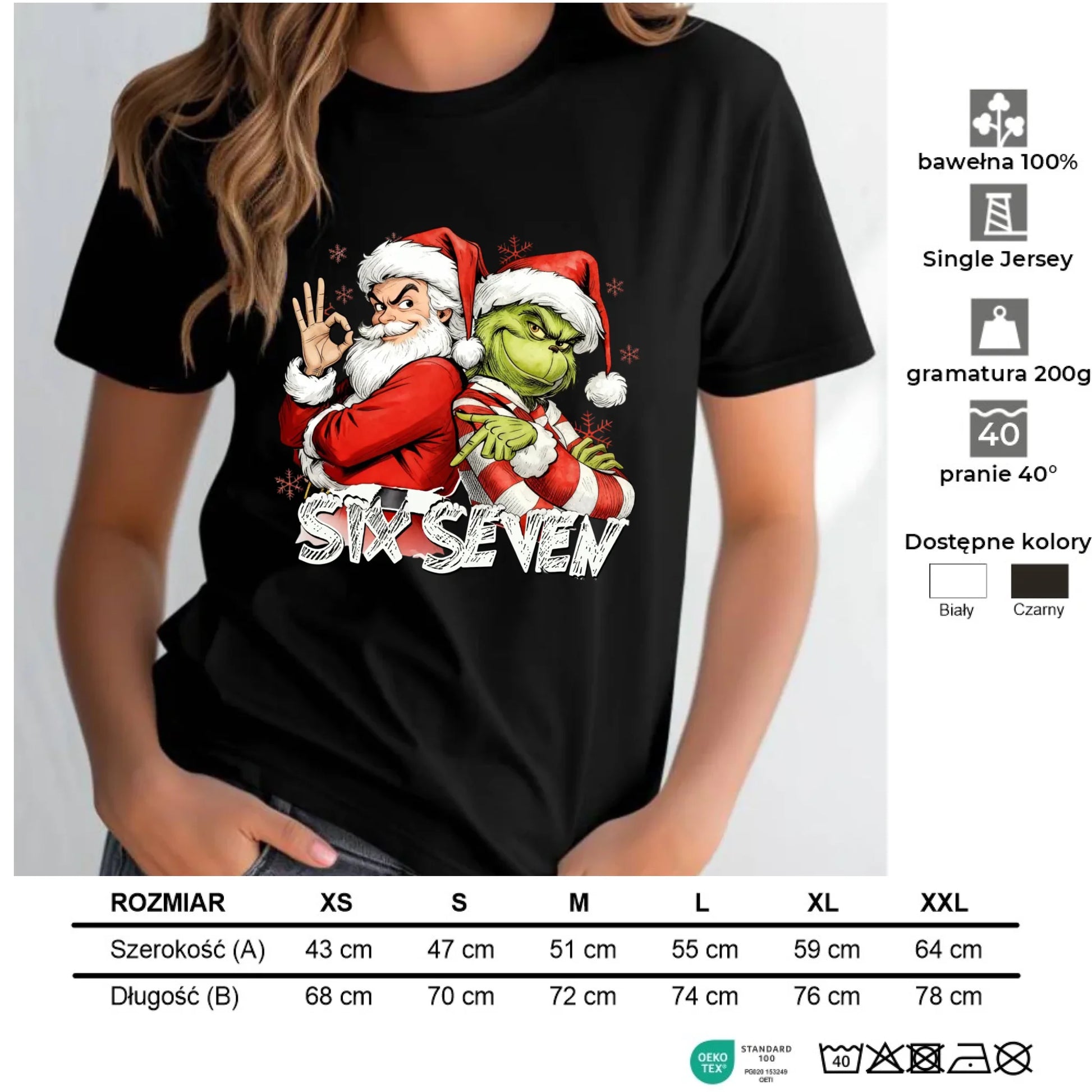 Koszulka damska świąteczna - Mikołaj i Grinch six seven 67 BN148 - StoryCups.pl