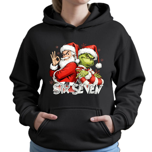 Bluza damska z kapturem świąteczna - Mikołaj i Grinch six seven 67 BN148 - StoryCups.pl
