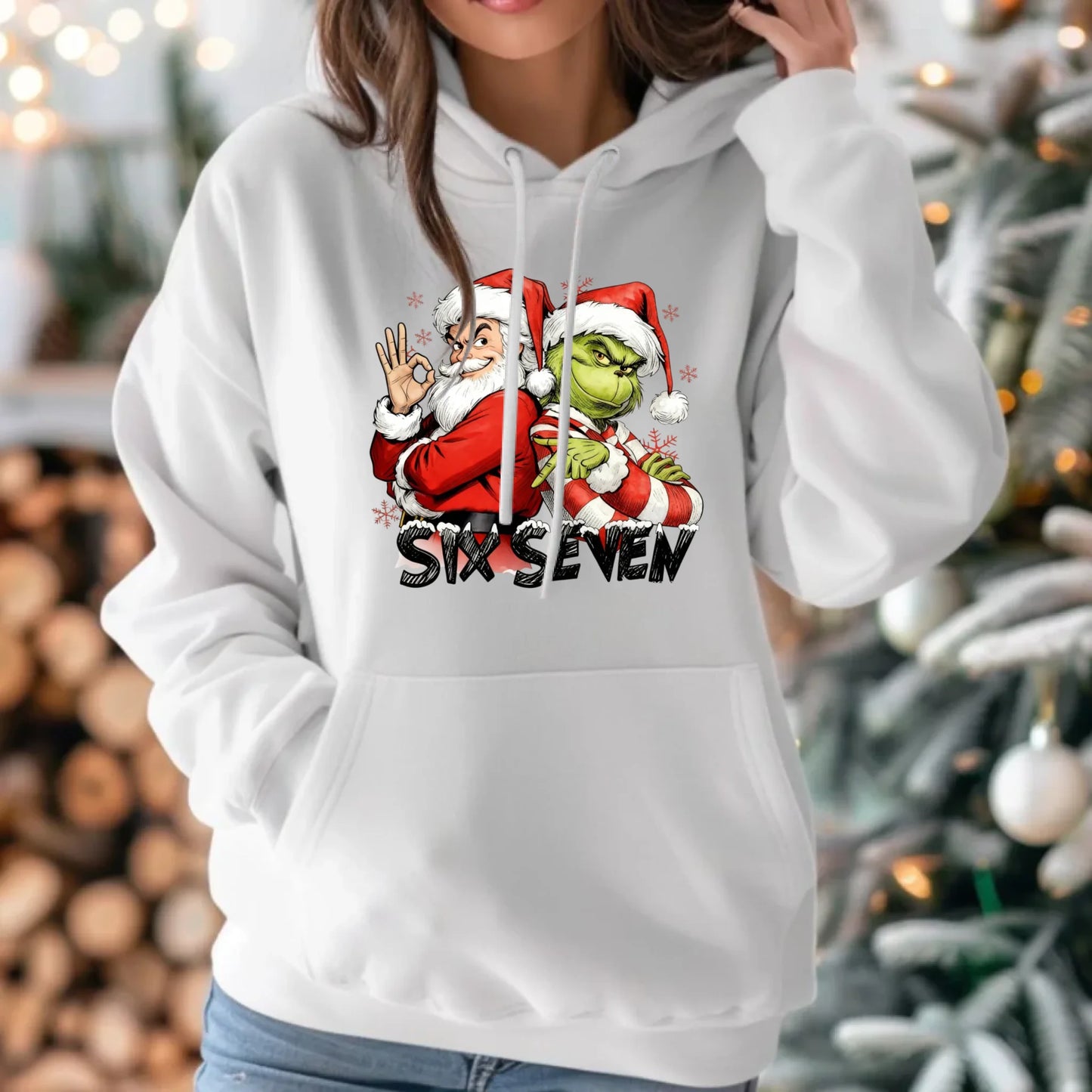 Bluza damska z kapturem świąteczna - Mikołaj i Grinch six seven 67 BN148 - StoryCups.pl