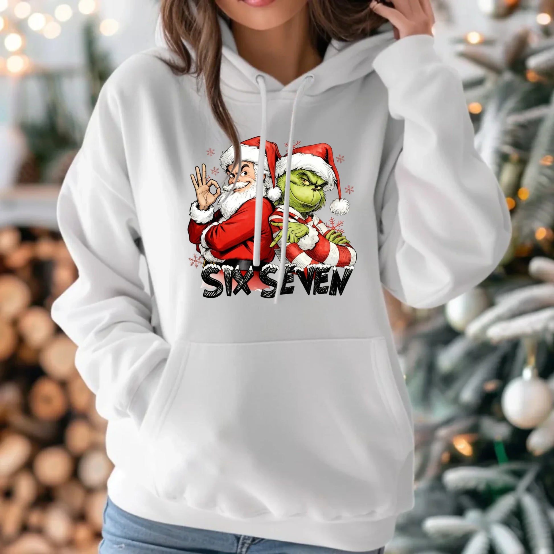 Bluza damska z kapturem świąteczna - Mikołaj i Grinch six seven 67 BN148 - StoryCups.pl