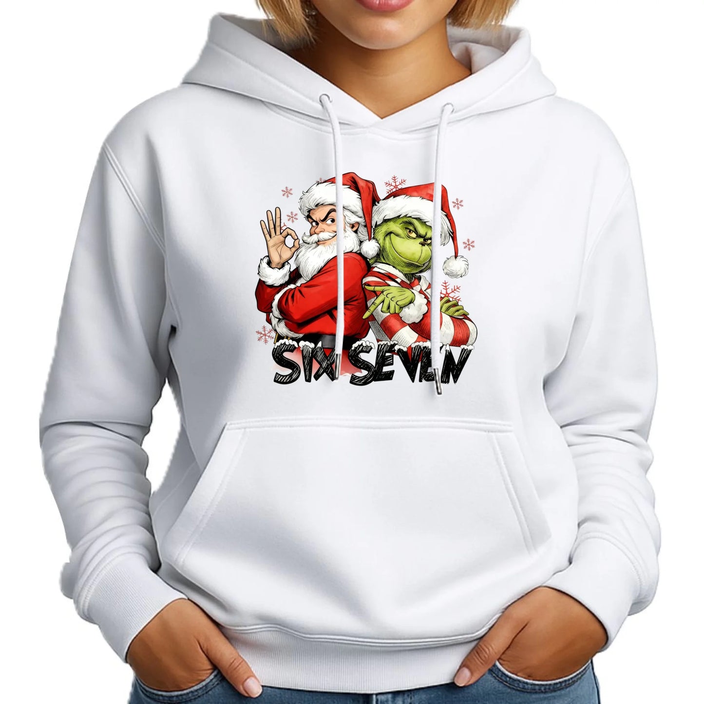 Bluza damska z kapturem świąteczna - Mikołaj i Grinch six seven 67 BN148 - StoryCups.pl