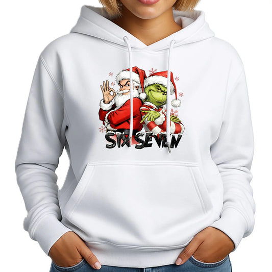 Bluza damska z kapturem świąteczna - Mikołaj i Grinch six seven 67 BN148 - StoryCups.pl