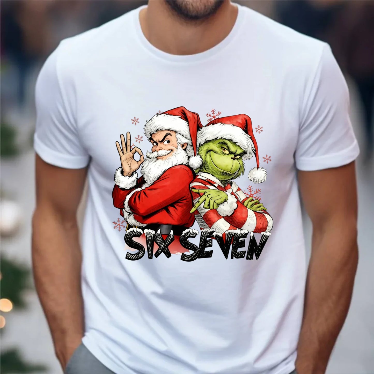 Koszulka męska świąteczna - Mikołaj i Grinch six seven 67 BN148 - StoryCups.pl