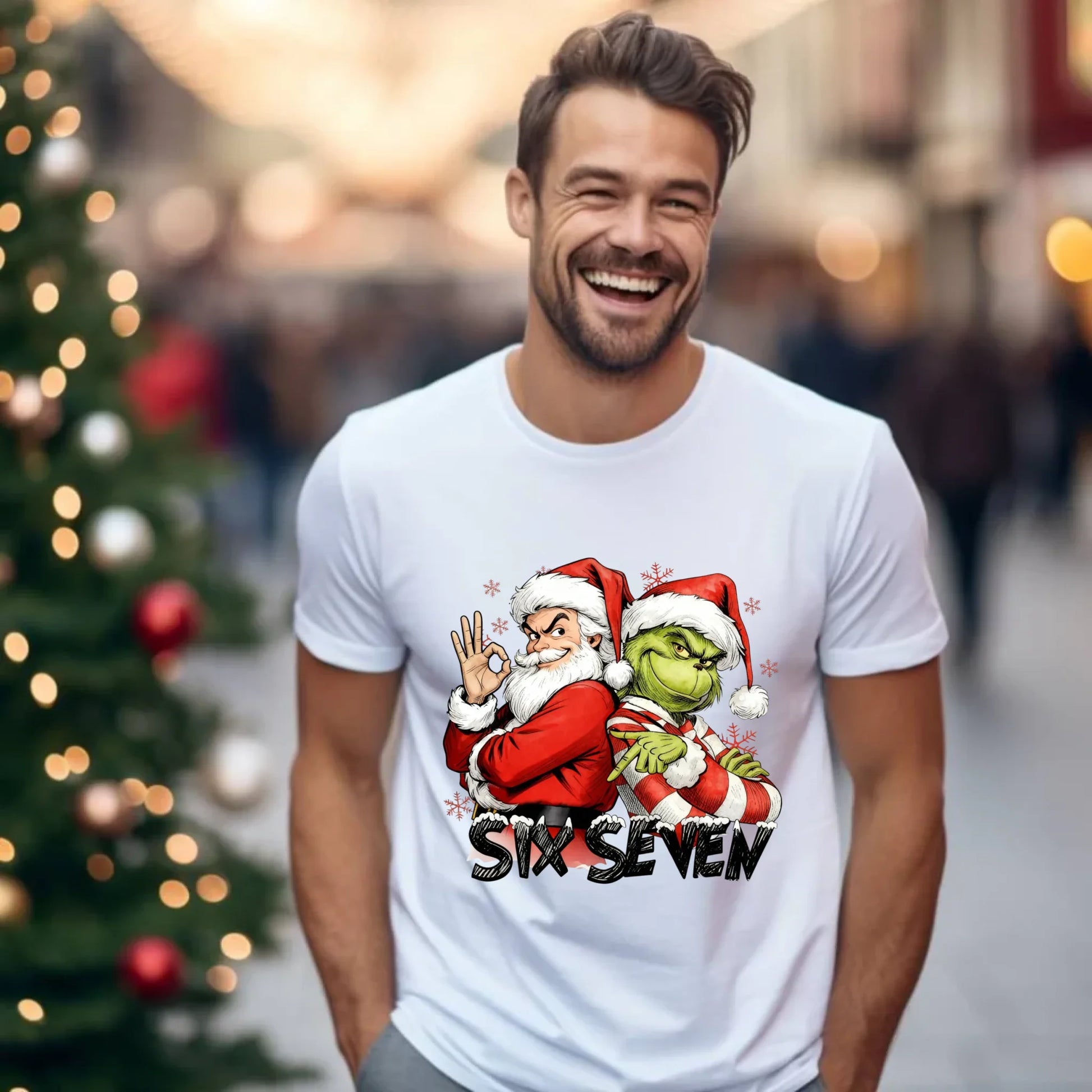 Koszulka męska świąteczna - Mikołaj i Grinch six seven 67 BN148 - StoryCups.pl
