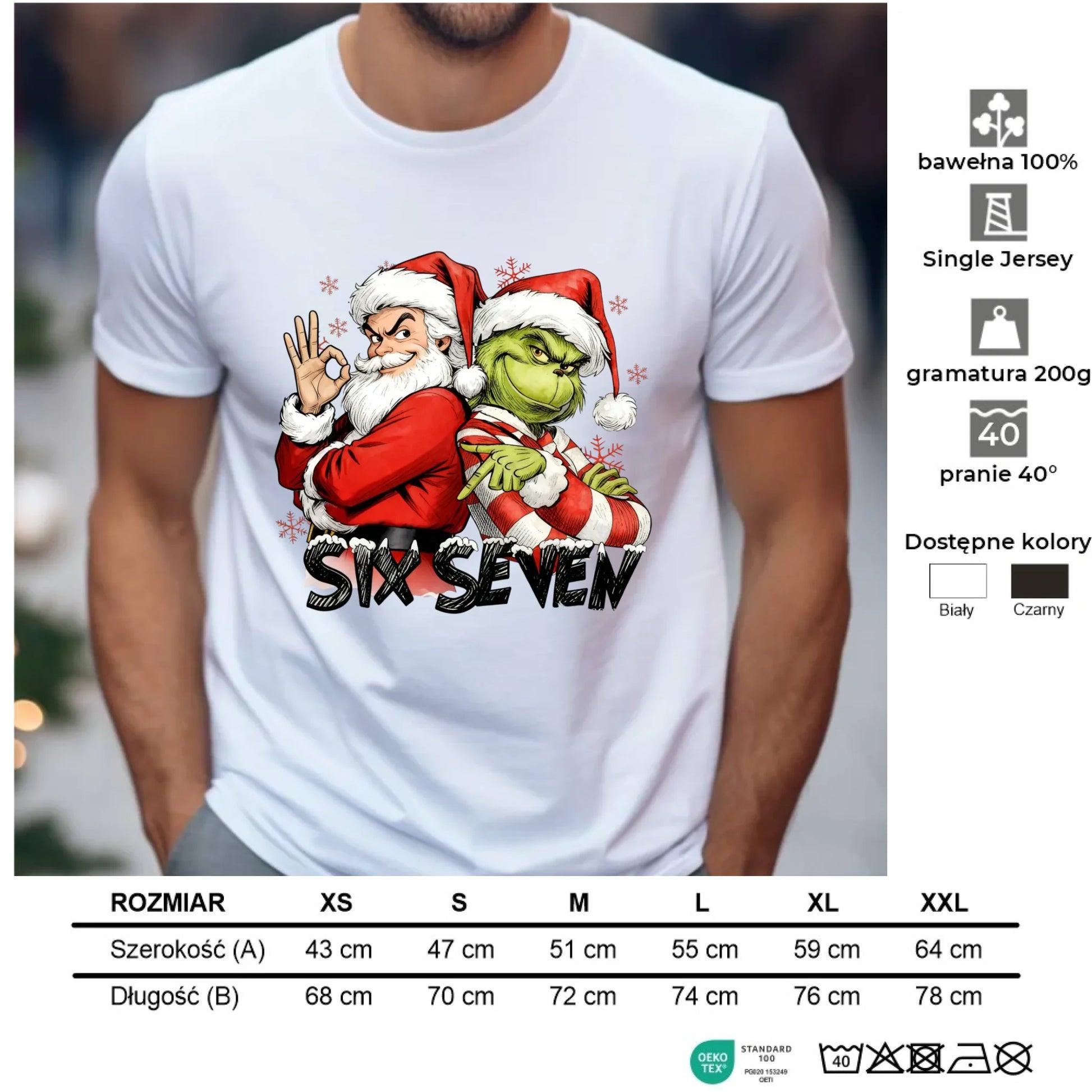 Koszulka męska świąteczna - Mikołaj i Grinch six seven 67 BN148 - StoryCups.pl