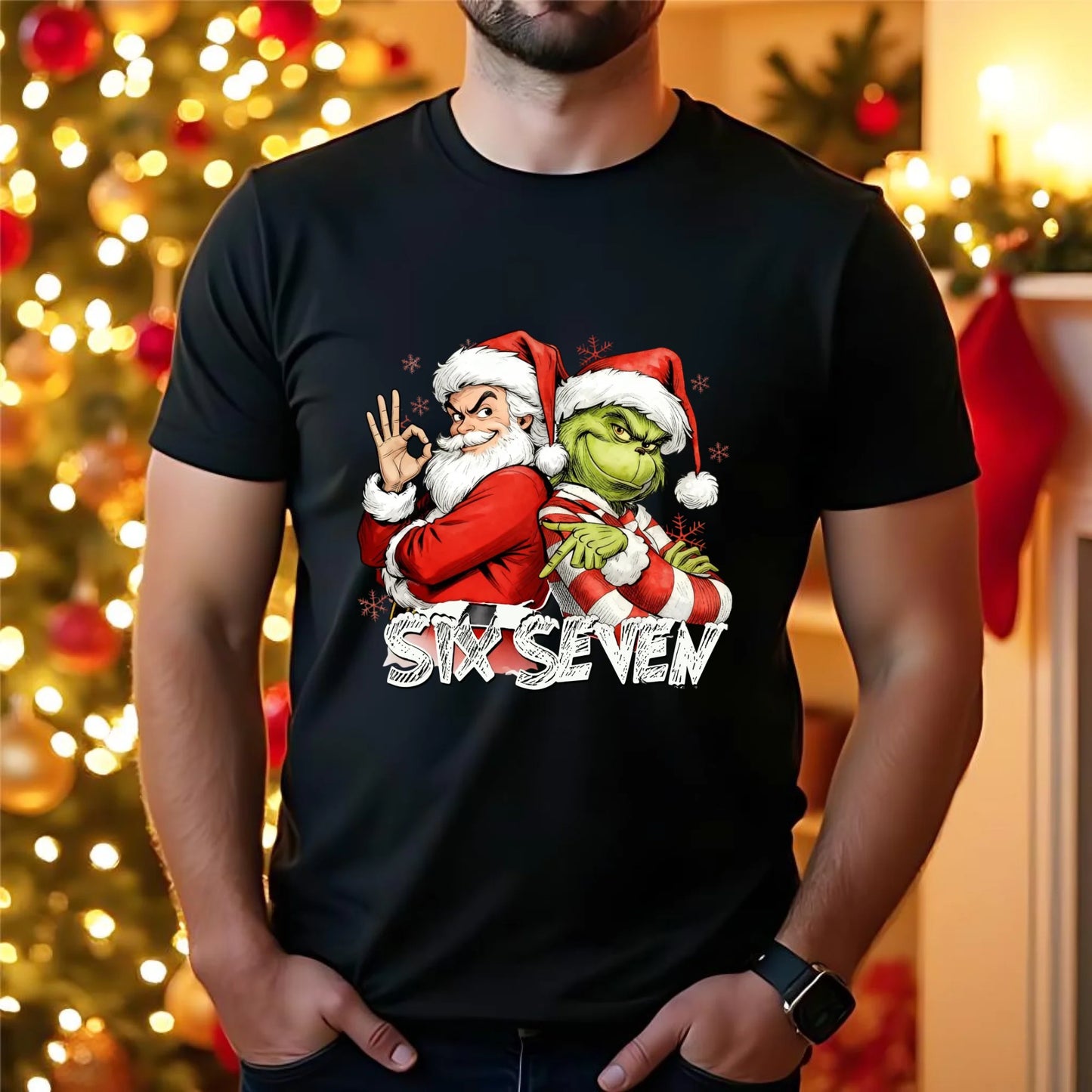 Koszulka męska świąteczna - Mikołaj i Grinch six seven 67 BN148 - StoryCups.pl