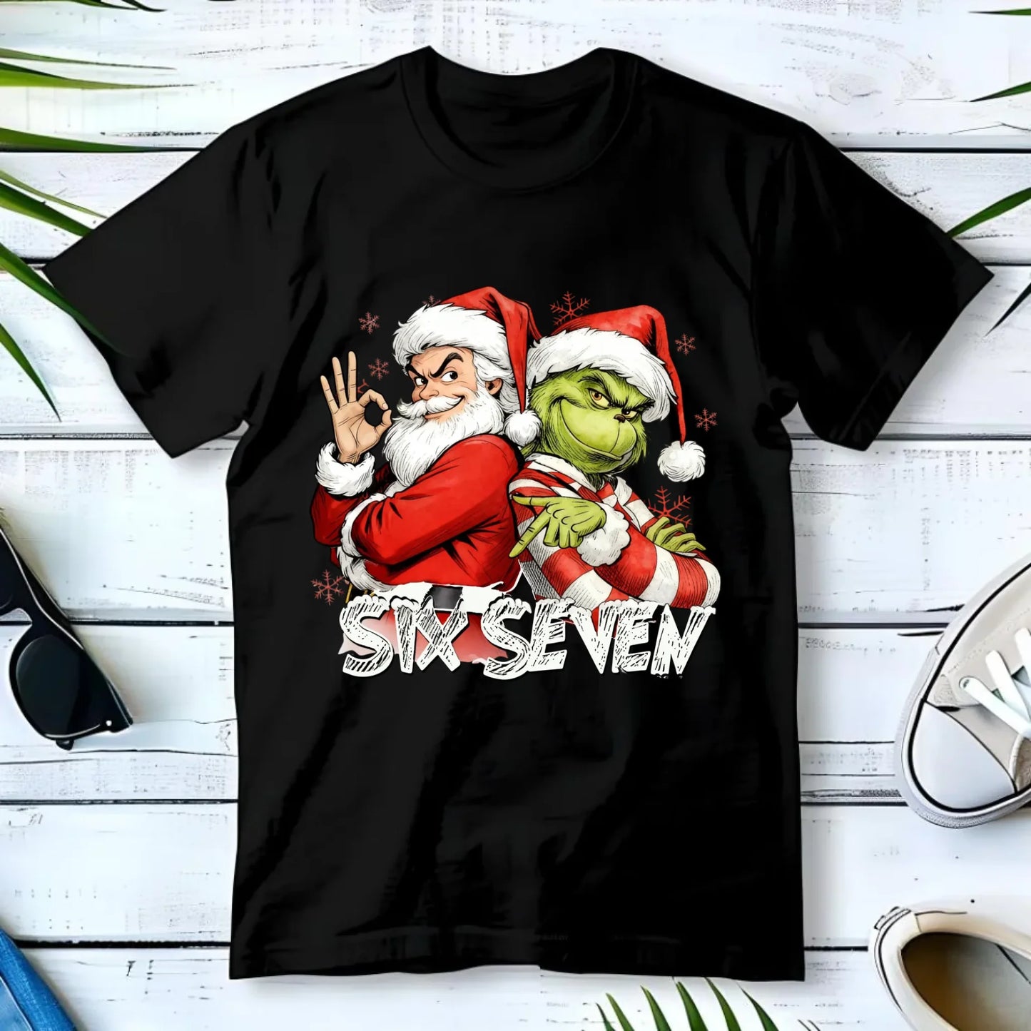 Koszulka męska świąteczna - Mikołaj i Grinch six seven 67 BN148 - StoryCups.pl