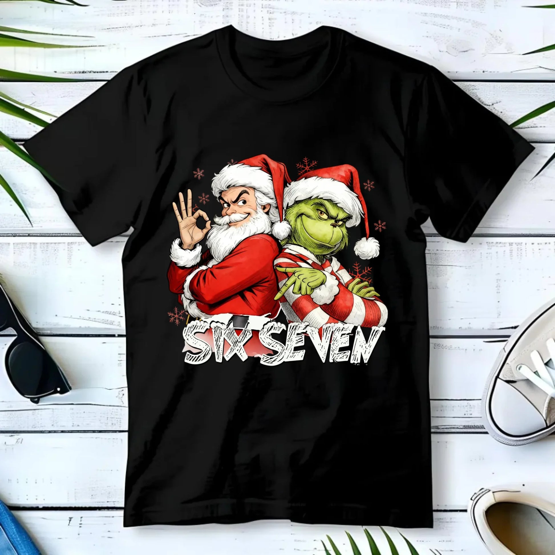 Koszulka męska świąteczna - Mikołaj i Grinch six seven 67 BN148 - StoryCups.pl