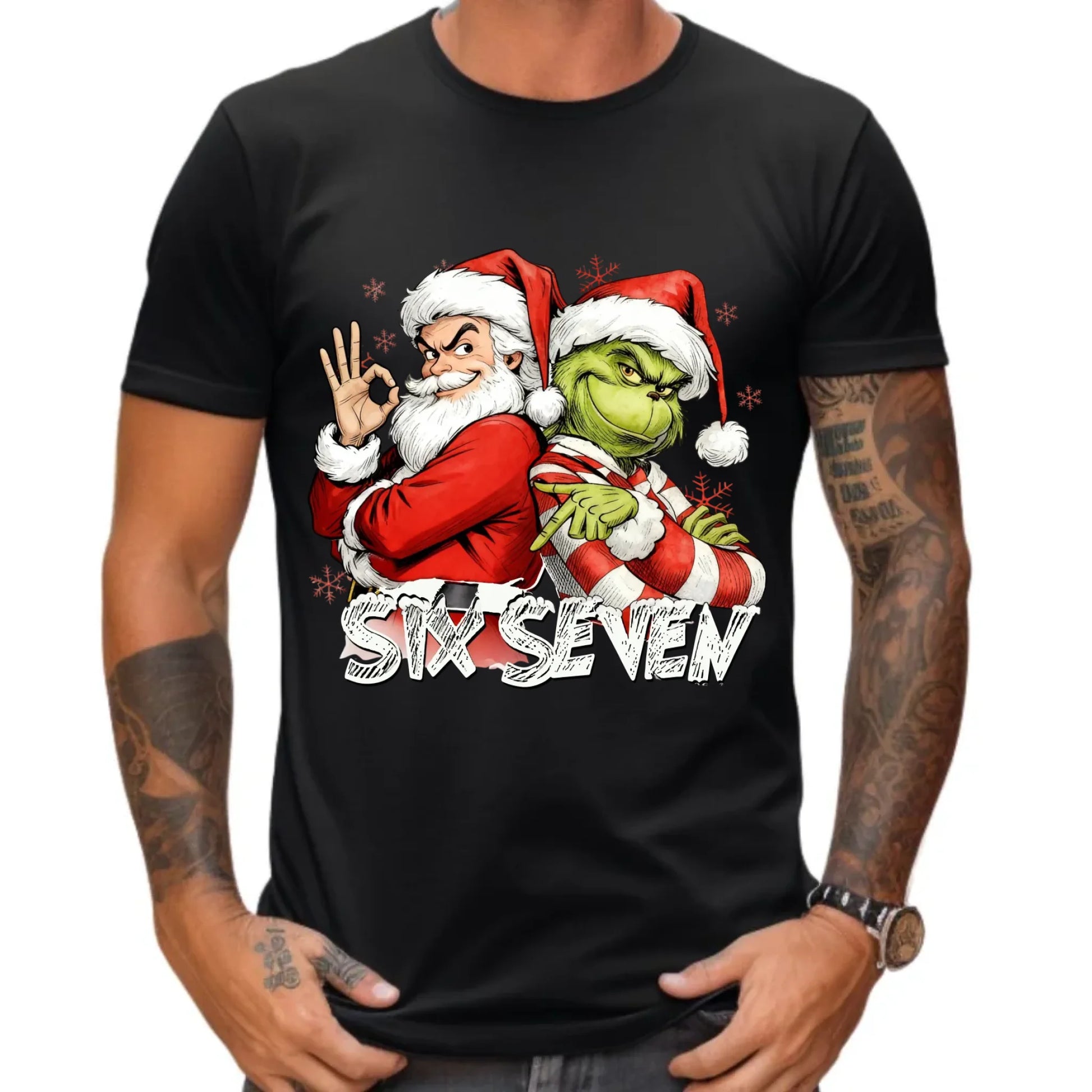 Koszulka męska świąteczna - Mikołaj i Grinch six seven 67 BN148 - StoryCups.pl