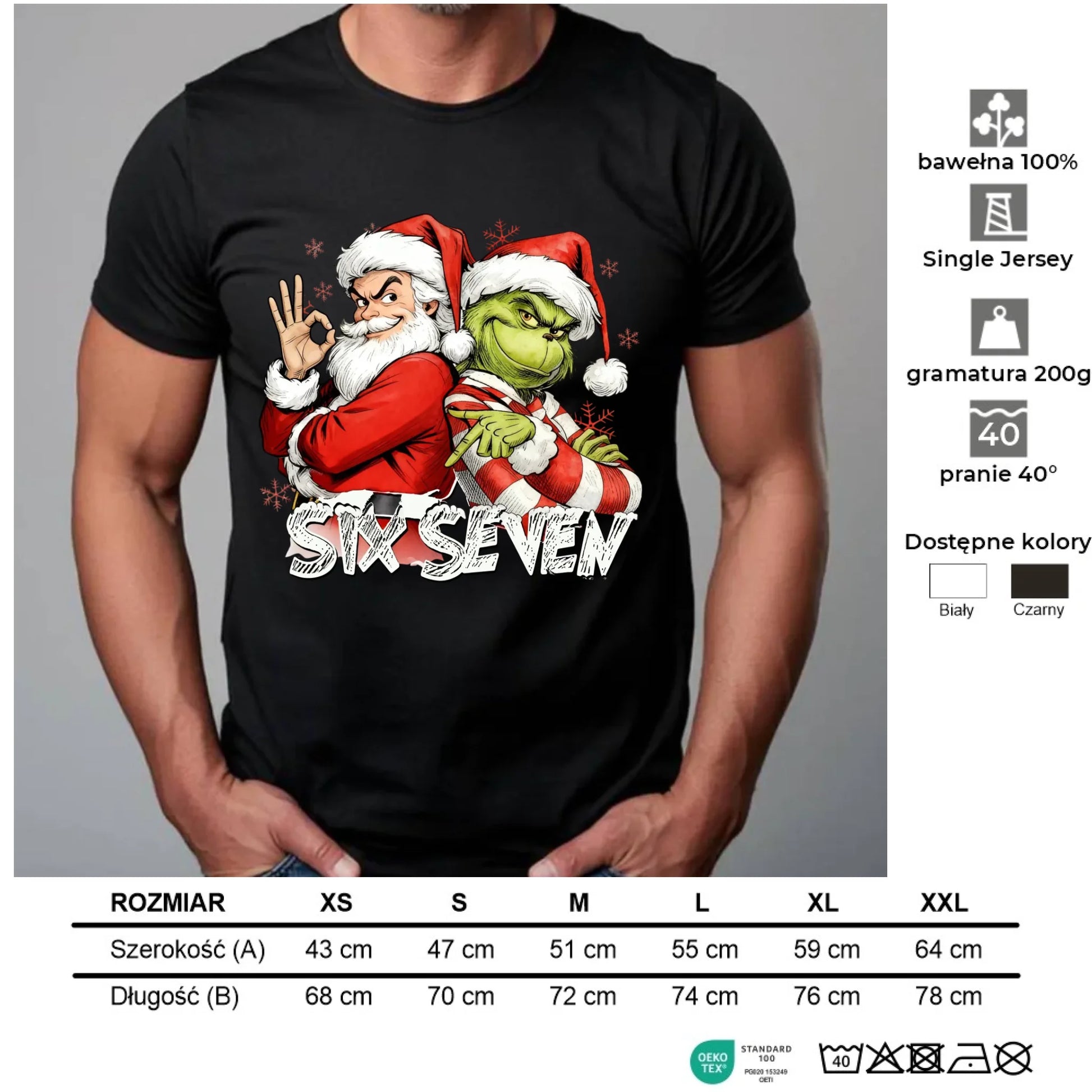 Koszulka męska świąteczna - Mikołaj i Grinch six seven 67 BN148 - StoryCups.pl
