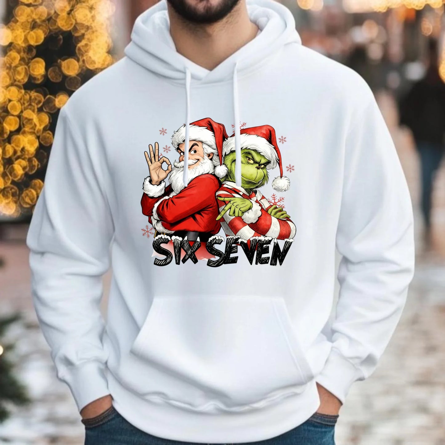 Bluza męska z kapturem świąteczna - Mikołaj i Grinch six seven 67 BN148 - StoryCups.pl