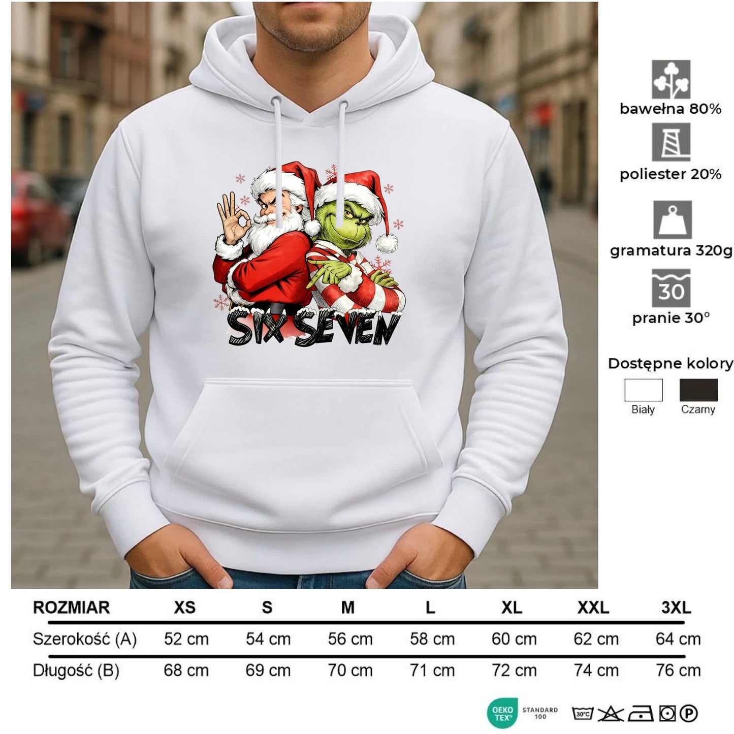 Bluza męska z kapturem świąteczna - Mikołaj i Grinch six seven 67 BN148 - StoryCups.pl