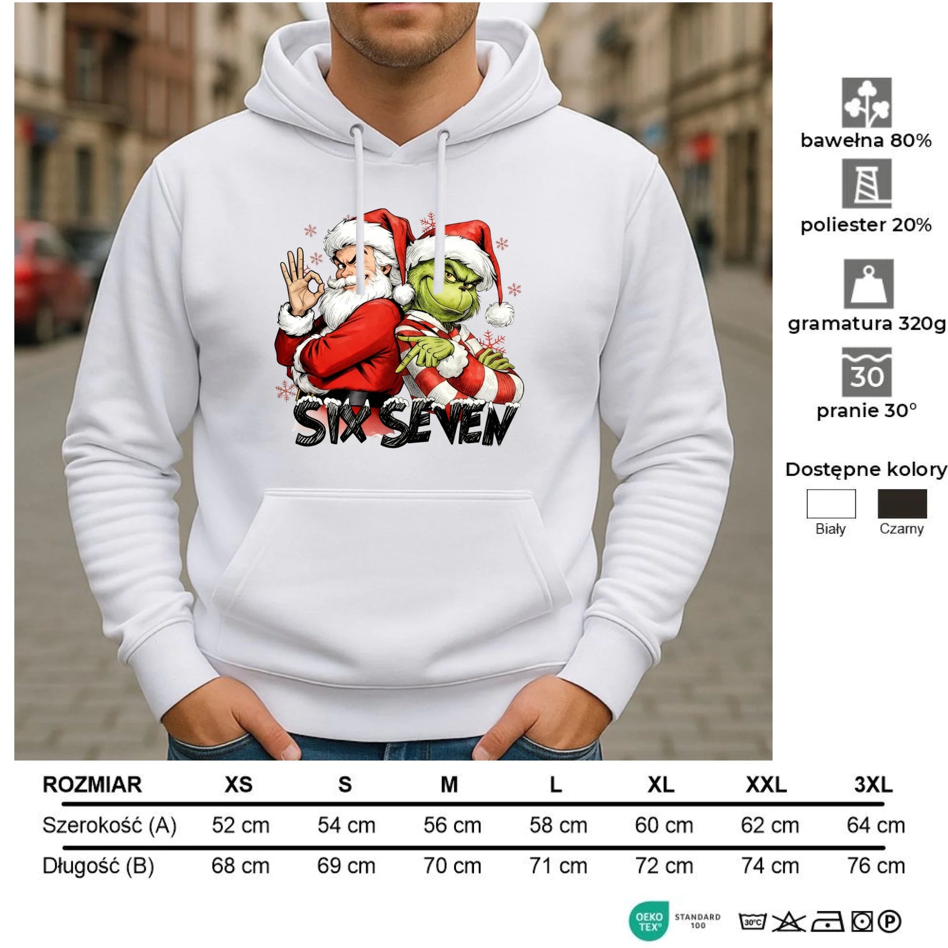 Bluza męska z kapturem świąteczna - Mikołaj i Grinch six seven 67 BN148 - StoryCups.pl