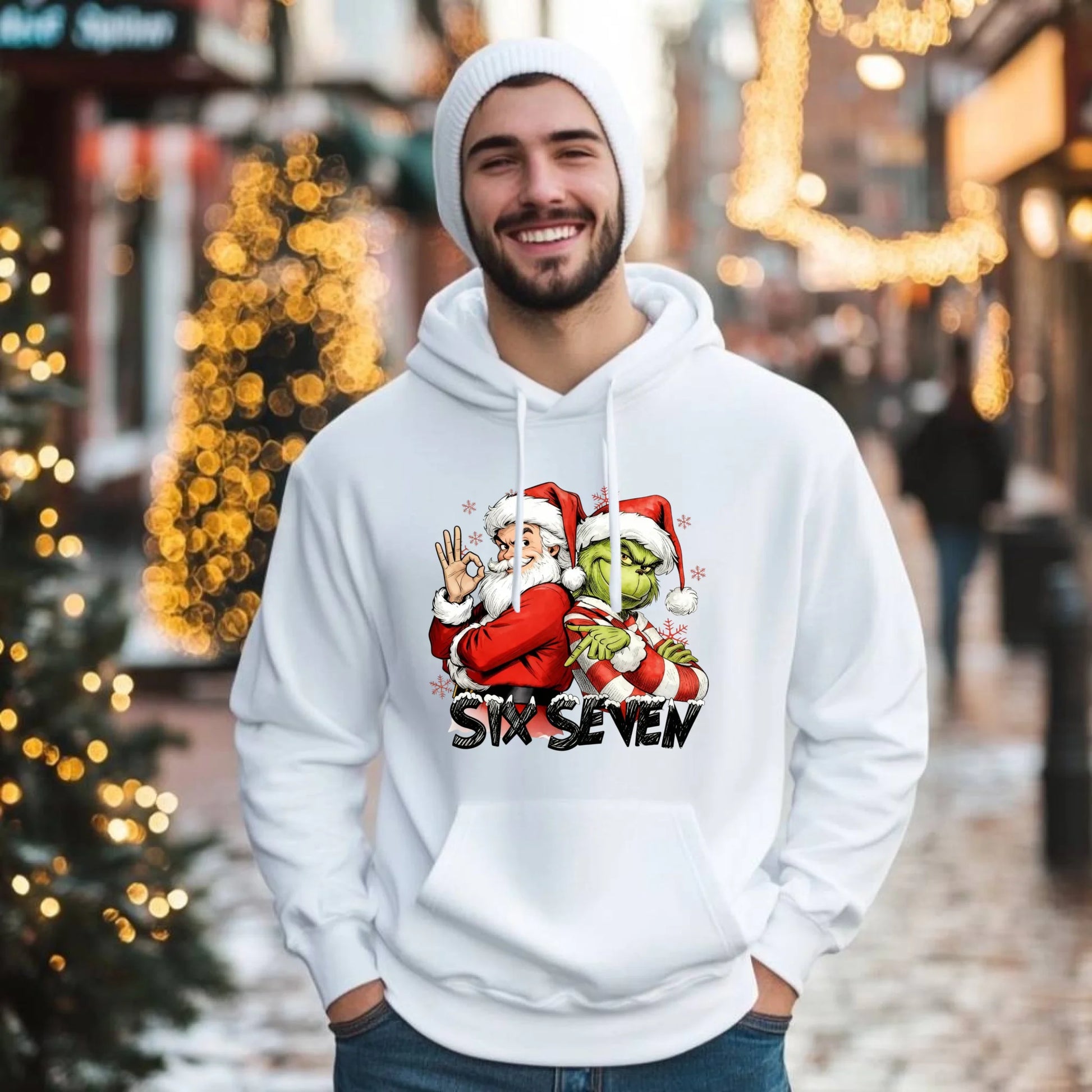 Bluza męska z kapturem świąteczna - Mikołaj i Grinch six seven 67 BN148 - StoryCups.pl