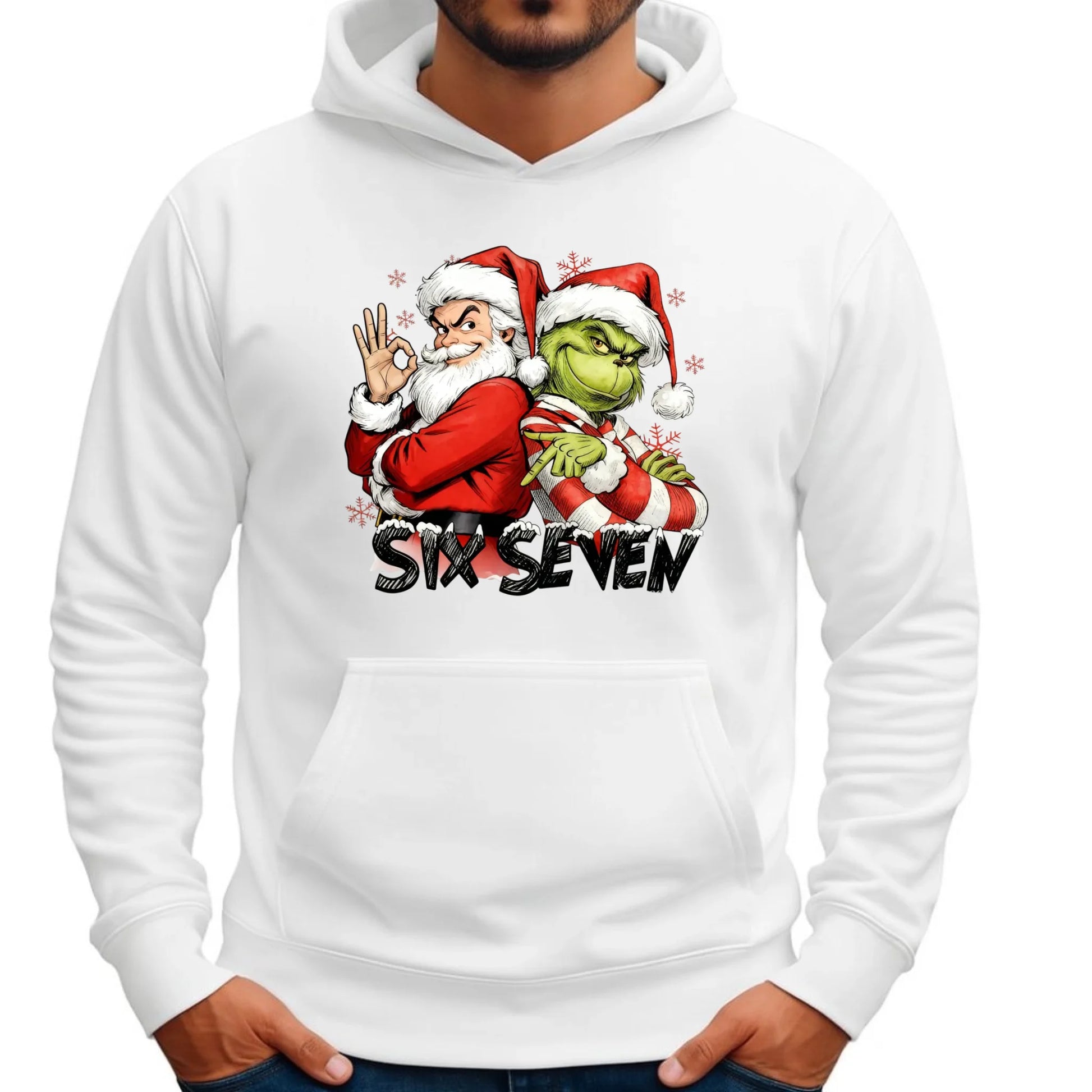 Bluza męska z kapturem świąteczna - Mikołaj i Grinch six seven 67 BN148 - StoryCups.pl