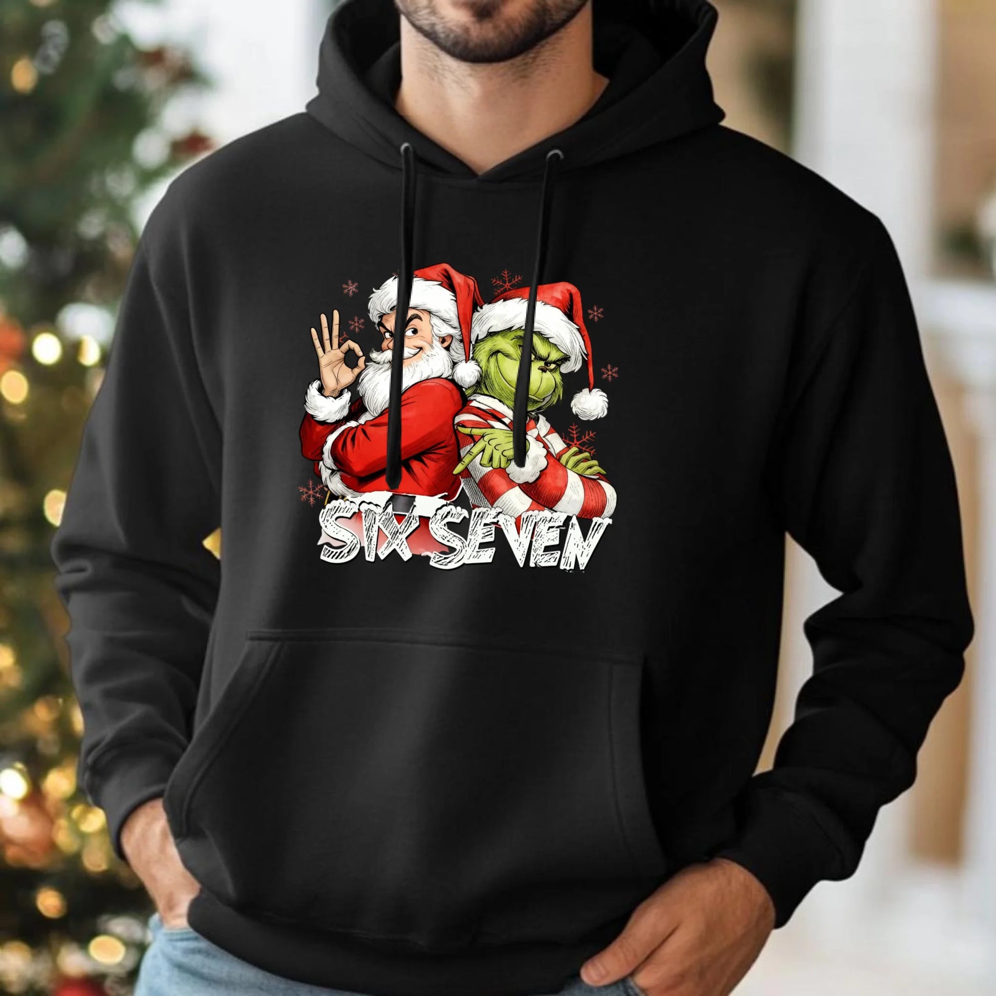 Bluza męska z kapturem świąteczna - Mikołaj i Grinch six seven 67 BN148 - StoryCups.pl